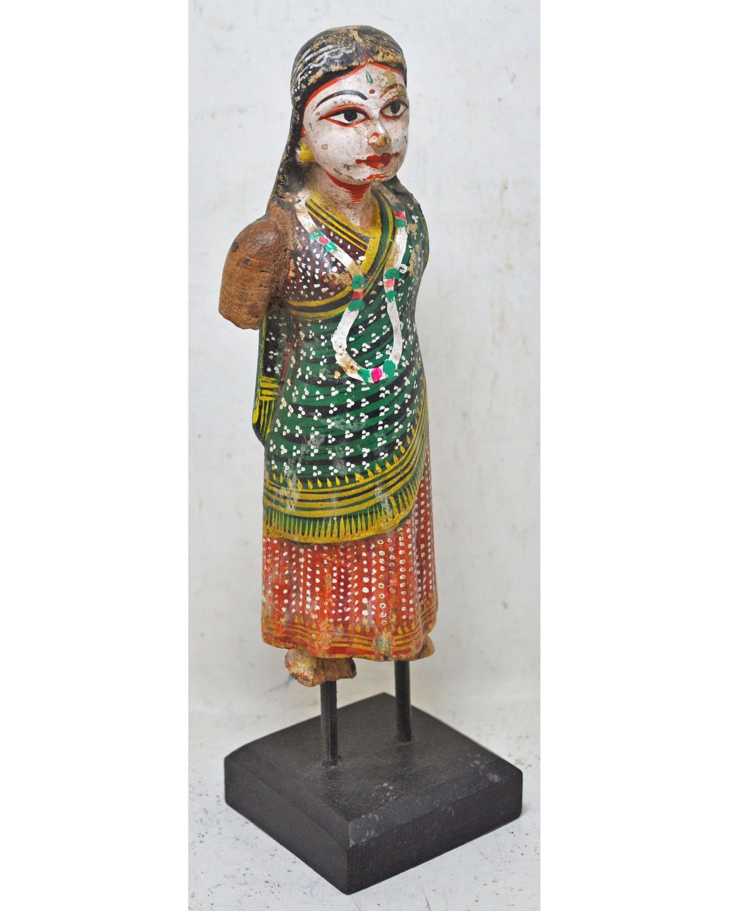 Vintage Wooden Ethnic Woman Lady Figurine Original Old Hand Carved Painted
