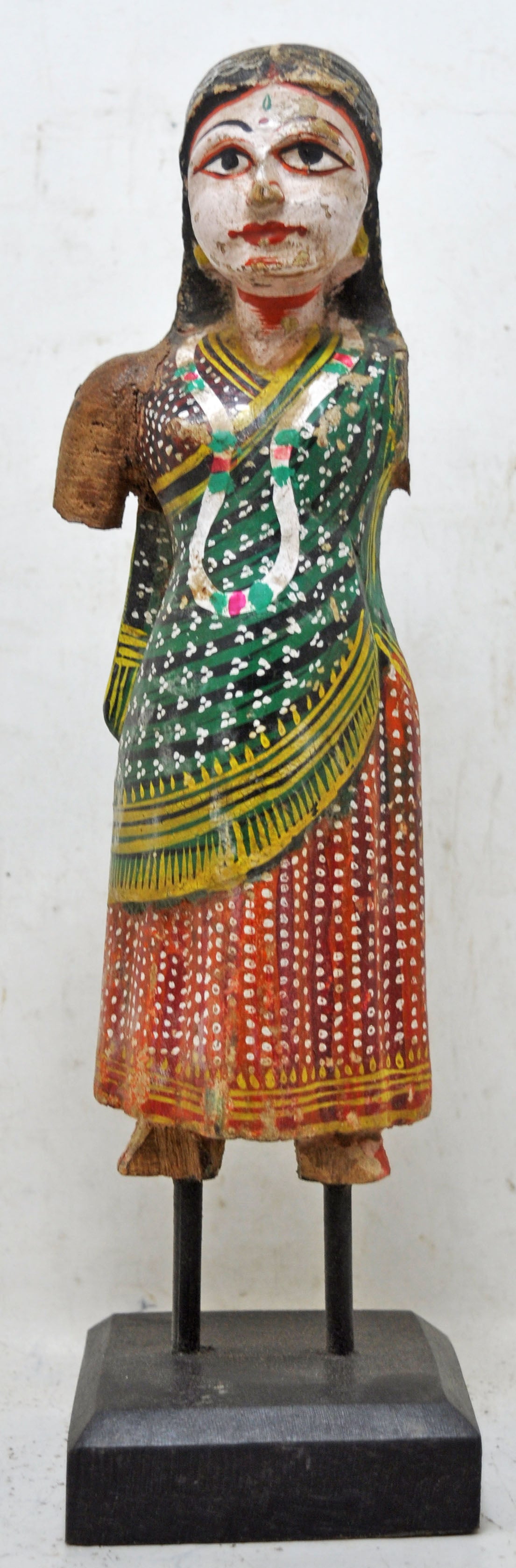 Vintage Wooden Ethnic Woman Lady Figurine Original Old Hand Carved Painted