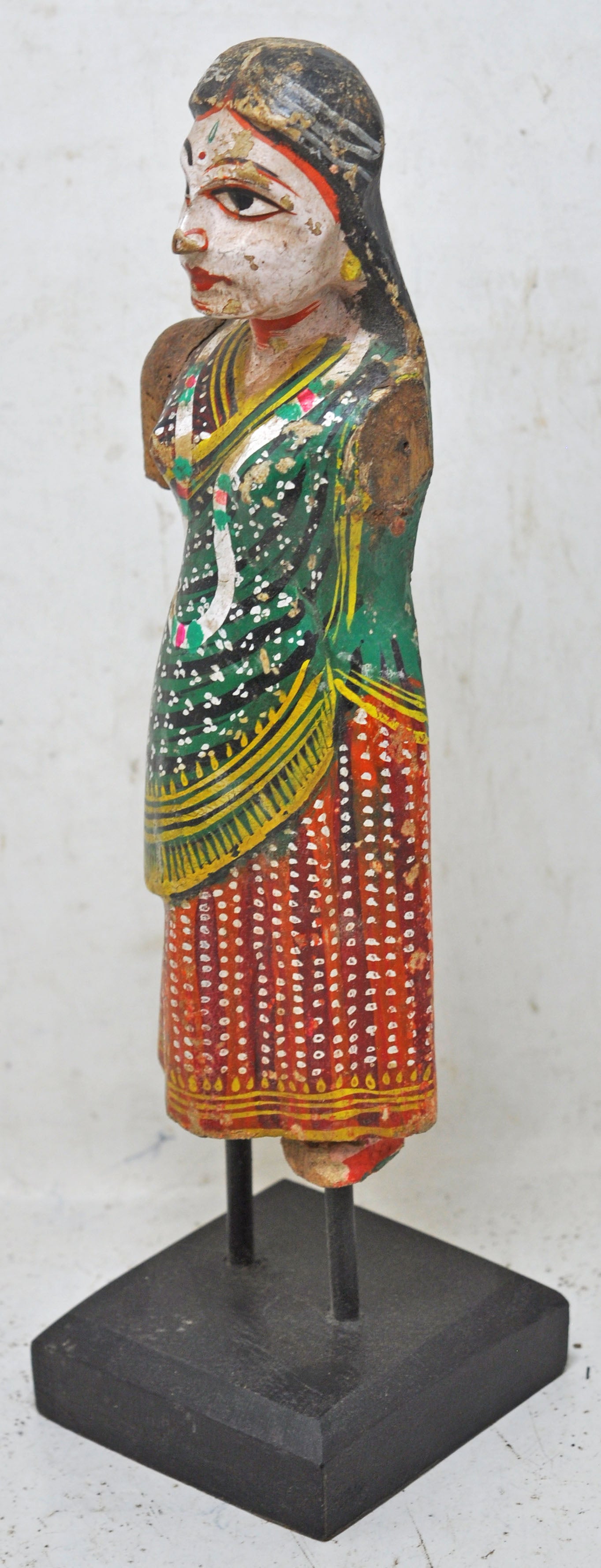 Vintage Wooden Ethnic Woman Lady Figurine Original Old Hand Carved Painted