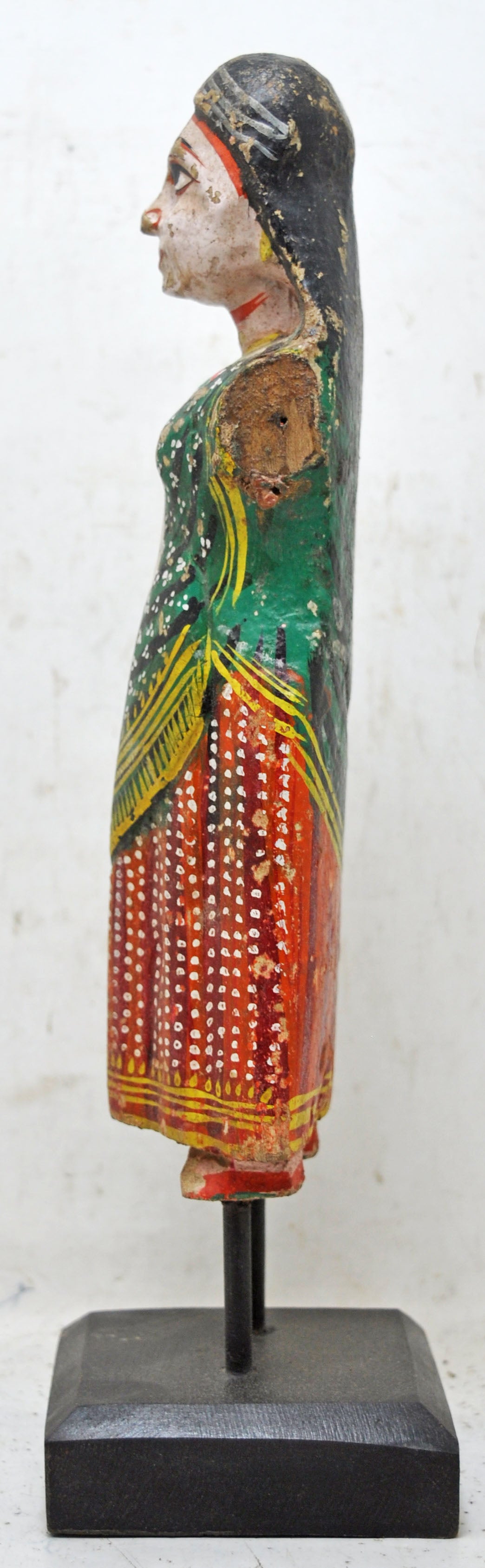 Vintage Wooden Ethnic Woman Lady Figurine Original Old Hand Carved Painted