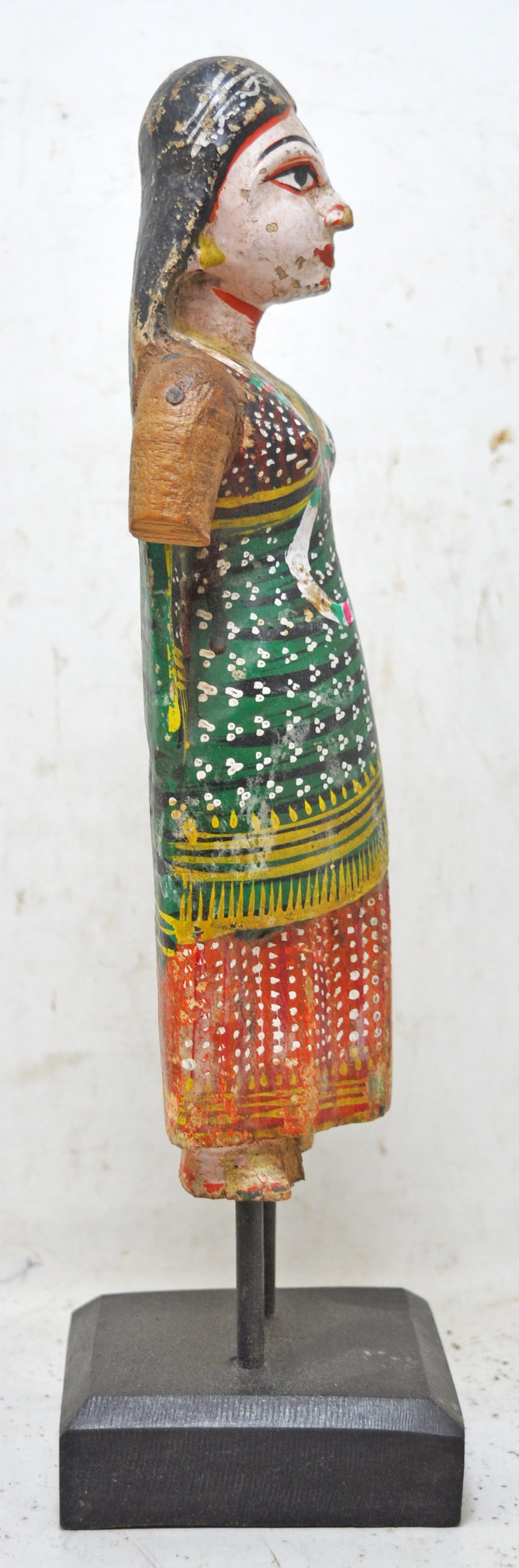 Vintage Wooden Ethnic Woman Lady Figurine Original Old Hand Carved Painted