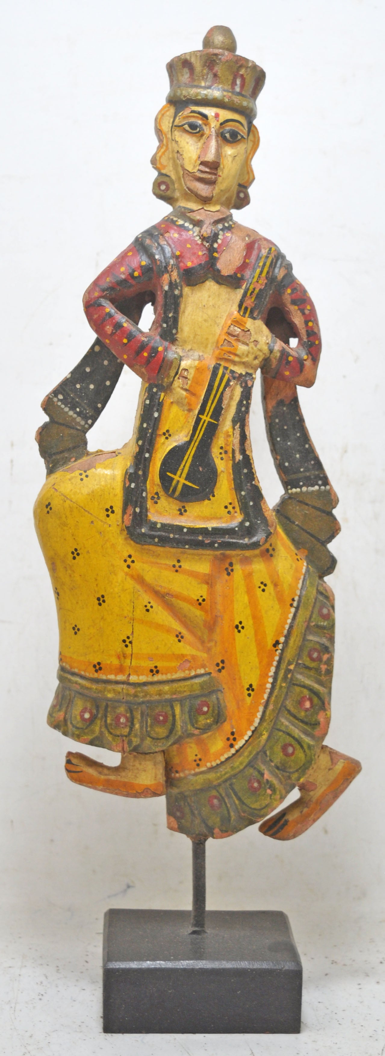 Vintage Wooden Ethnic Woman Lady Figurine Original Old Hand Carved Painted