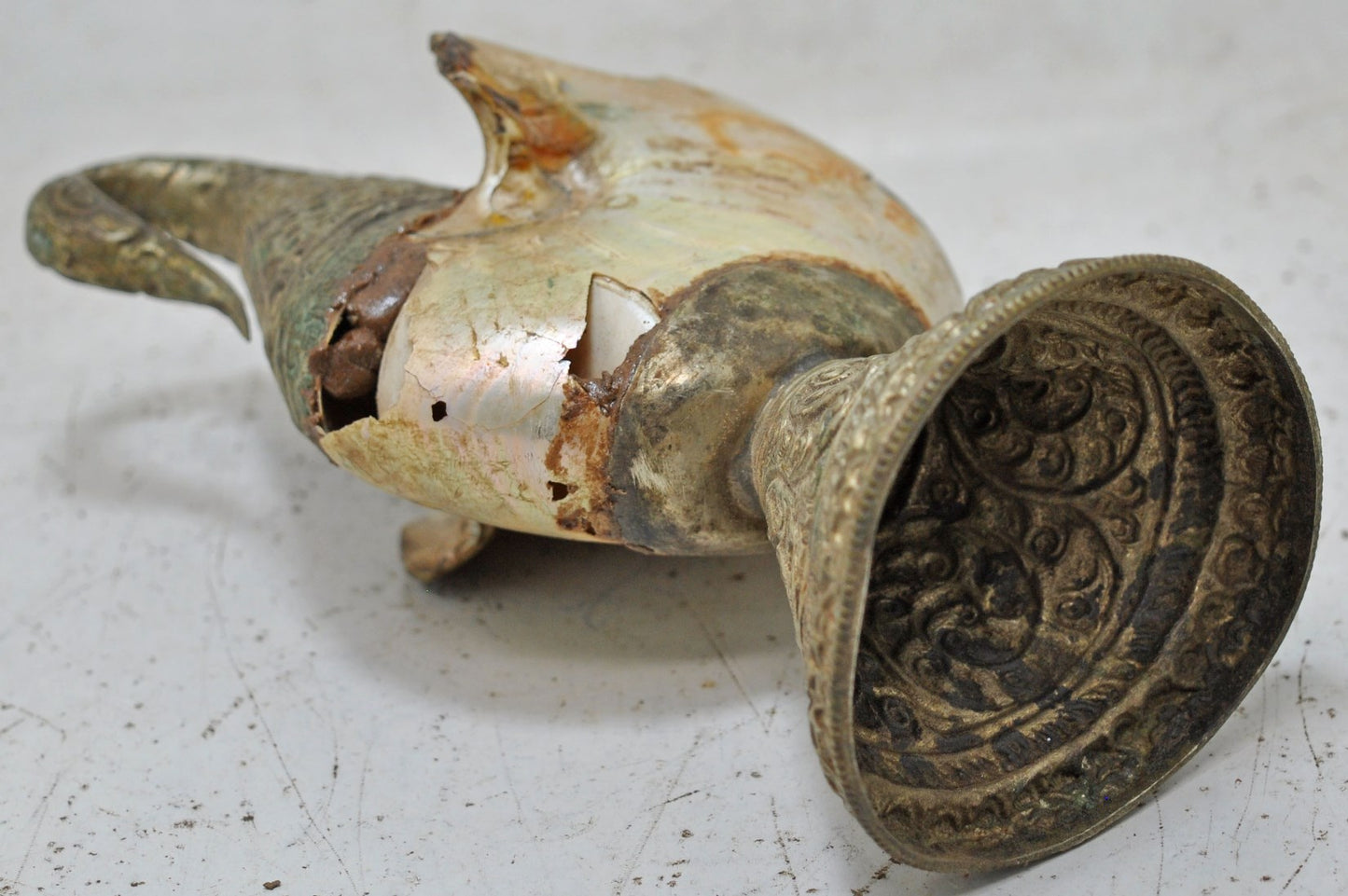 Antique Mother of Pearl White Metal Bird Figurine Original Old Hand Crafted