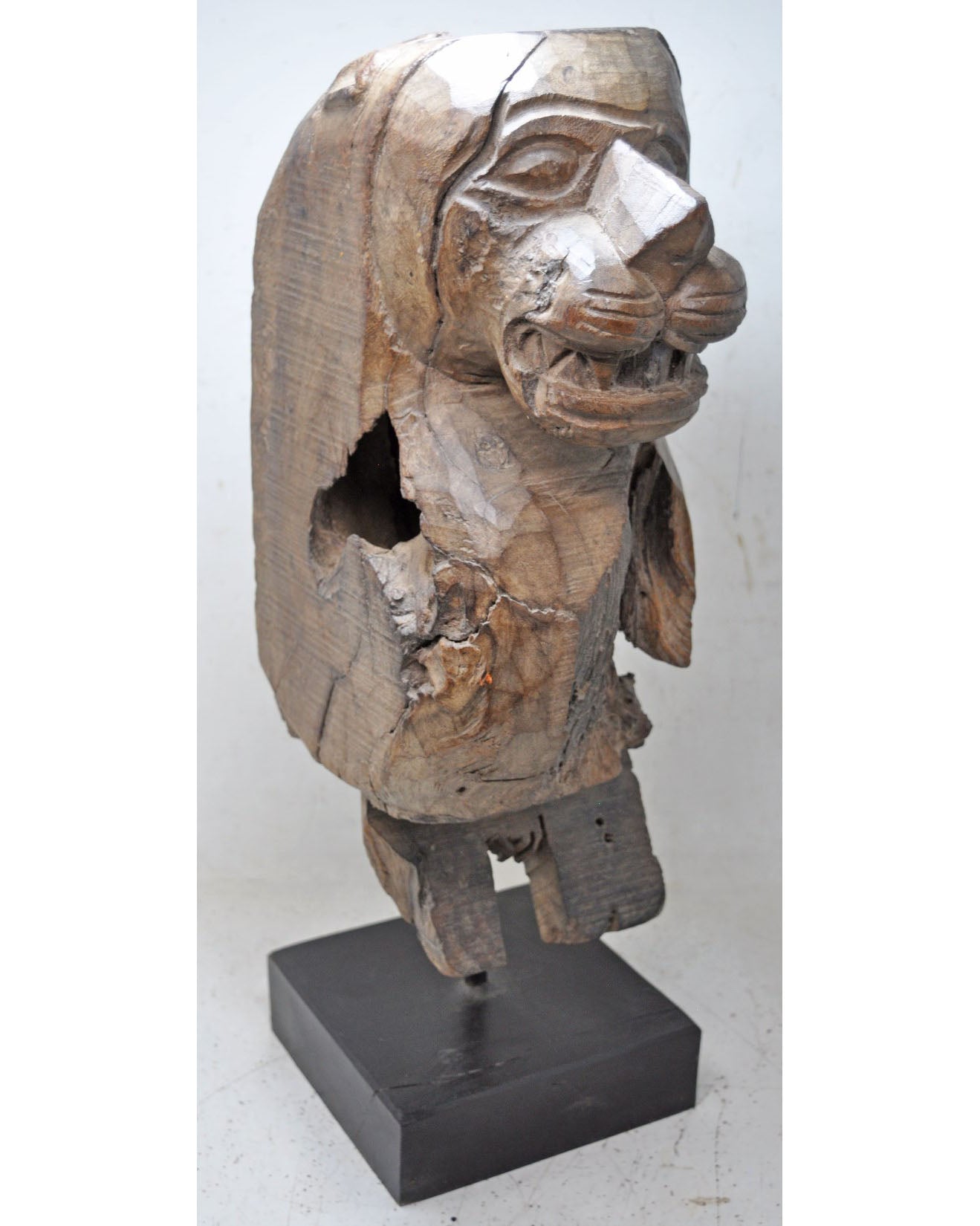Antique Wooden Heavy Solid Lion Figurine Original Old Fine Hand Carved