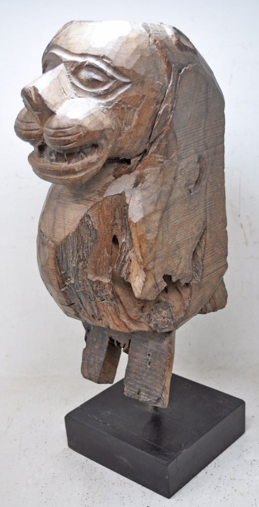 Antique Wooden Heavy Solid Lion Figurine Original Old Fine Hand Carved