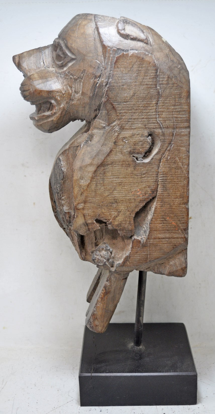 Antique Wooden Heavy Solid Lion Figurine Original Old Fine Hand Carved
