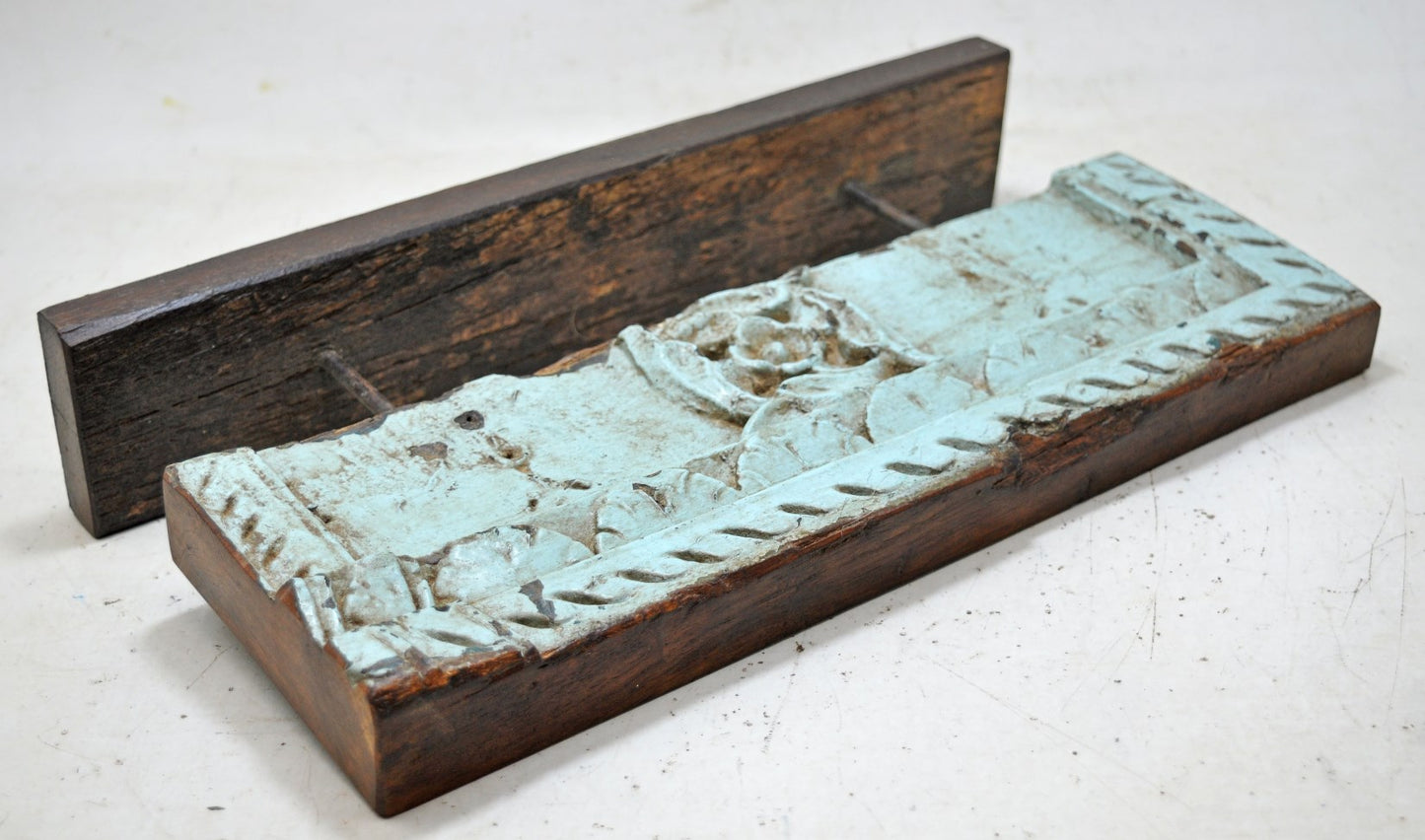 Antique Wooden Floral Carving Panel Plaque Original Old Hand Carved Polychrome