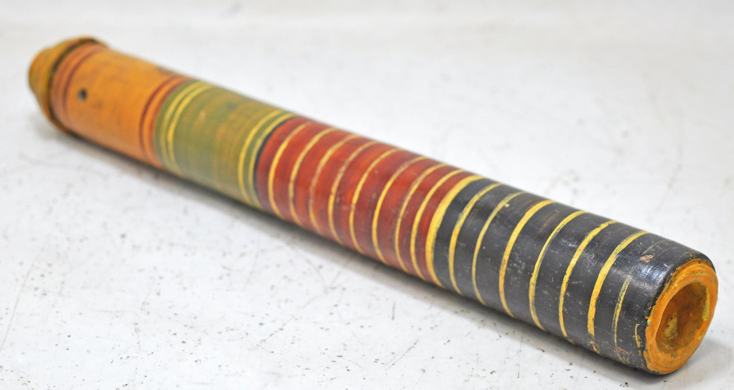 Antique Wooden Tall Round Scroll Message Box Original Old Hand Carved Painted