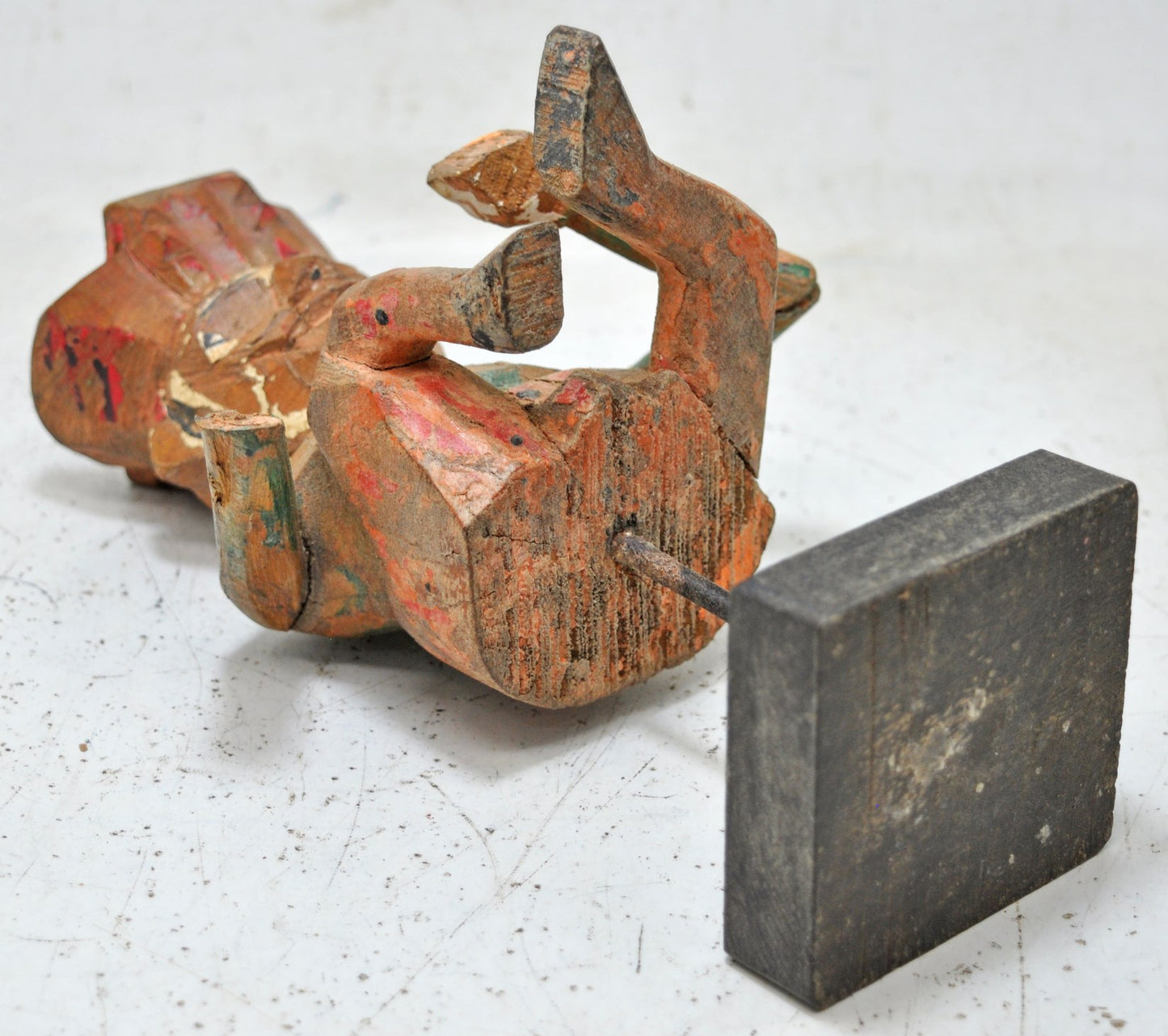 Vintage Wooden Man Figurine Original Old Hand Carved Painted