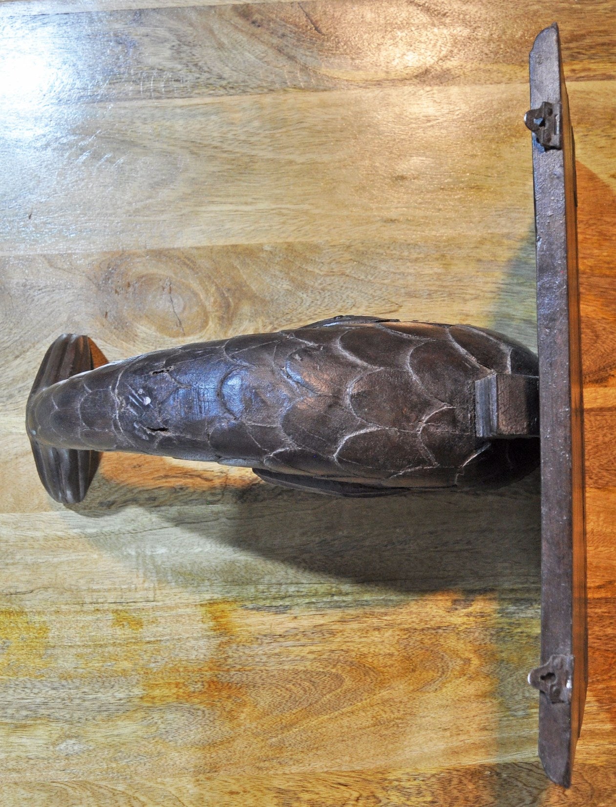 Antique Wooden Large Size Fish Shape Wall Hanging Shelf Original Old Hand Carved