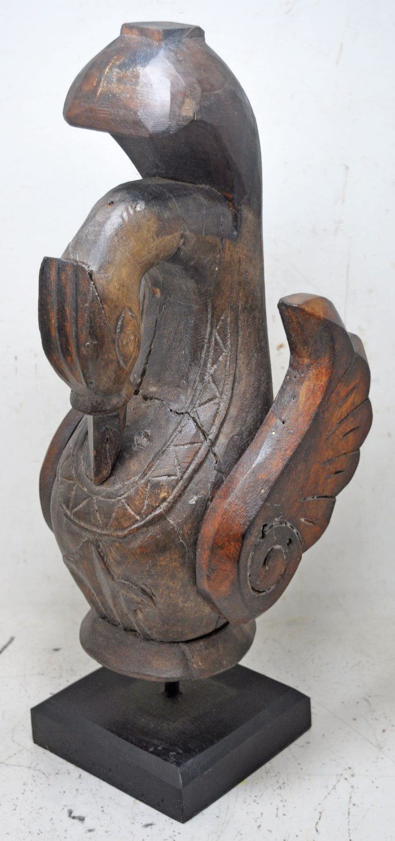 Antique Wooden Large Tall Bird Swan Figurine Original Old Fine Hand Carved