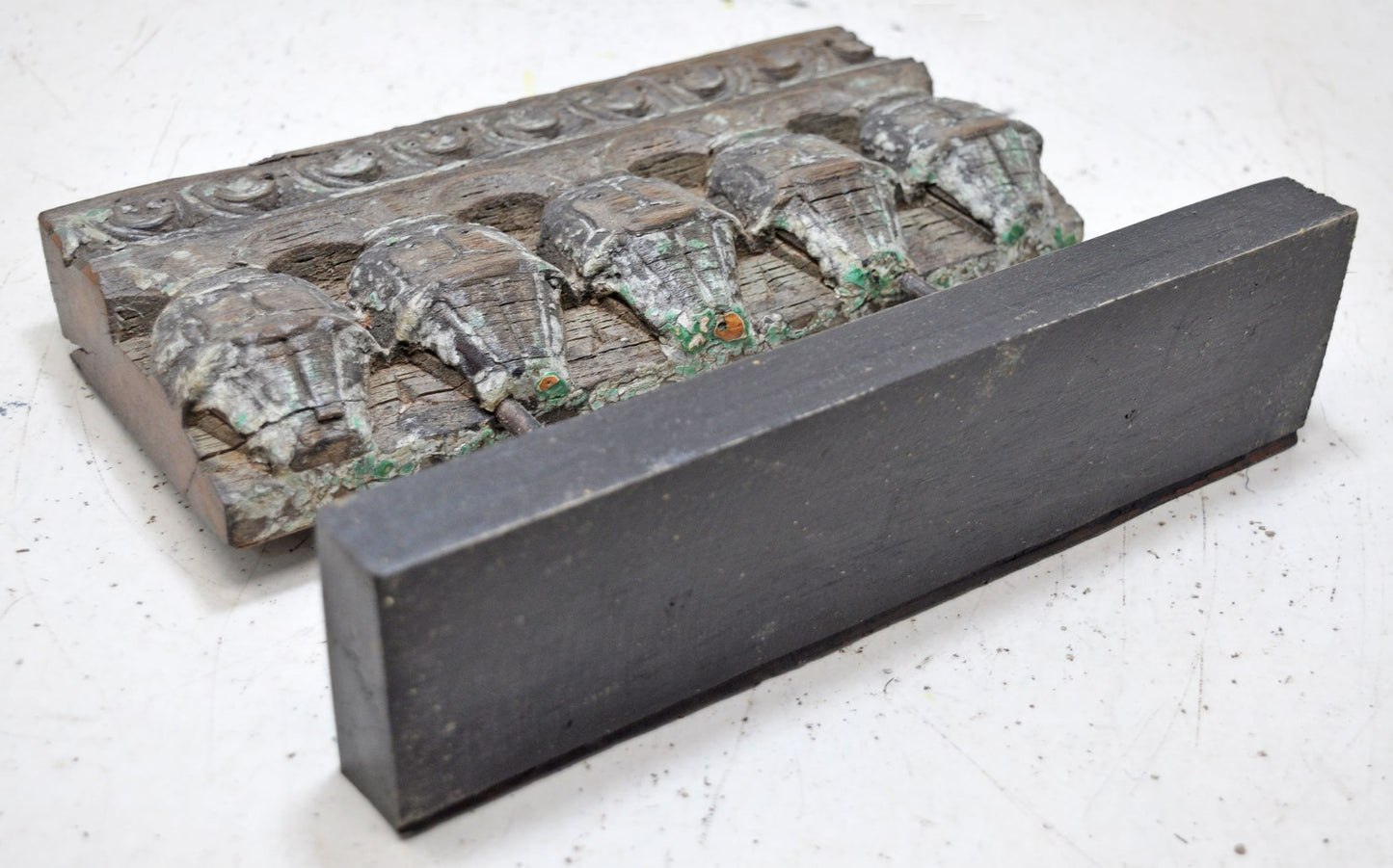 Antique Wooden Floral Carving Panel Plaque Original Old Hand Carved Polychrome