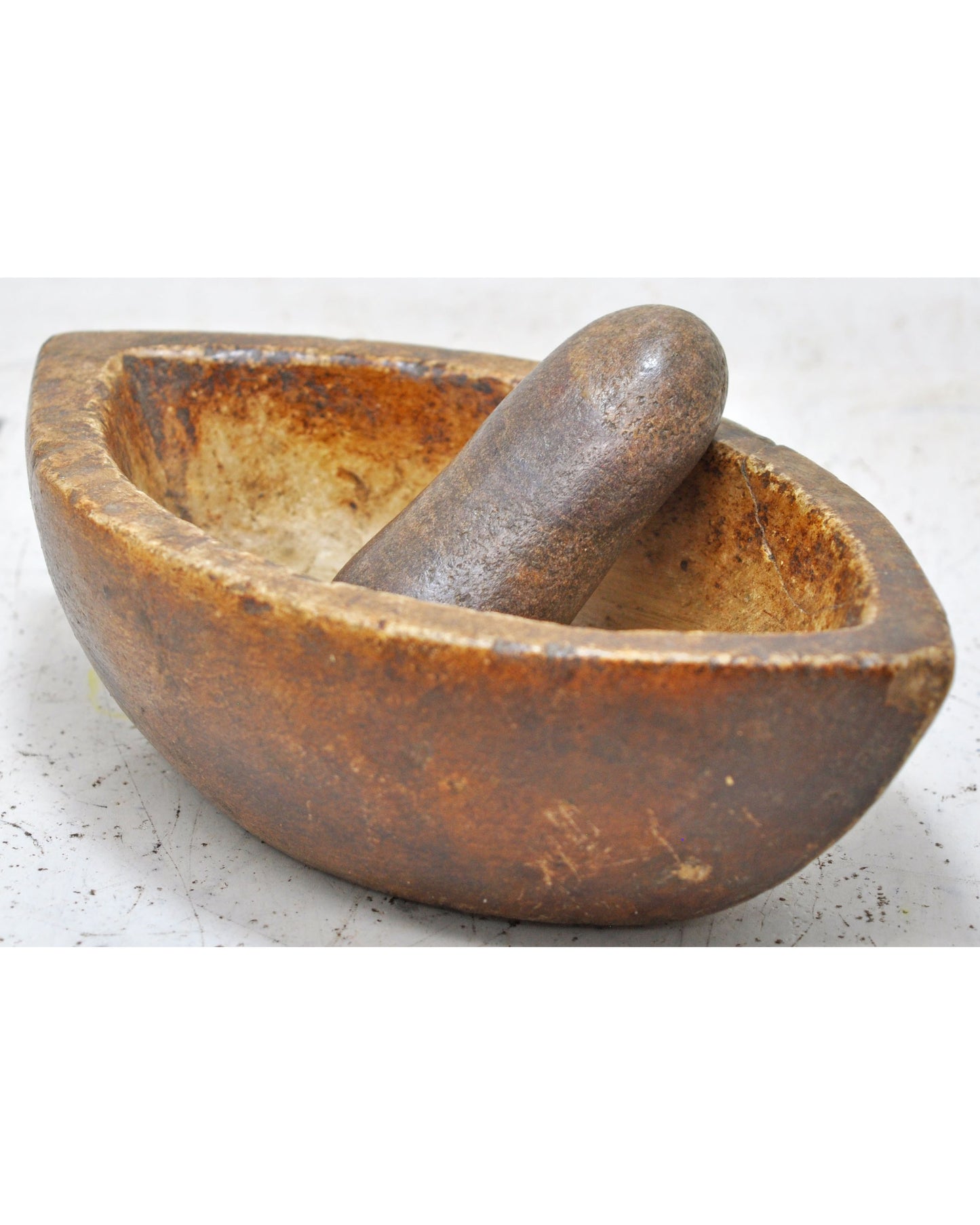 Antique White Marble Oval Spice Grinding Mortar and Pestle Bowl Original Old Hand Carved