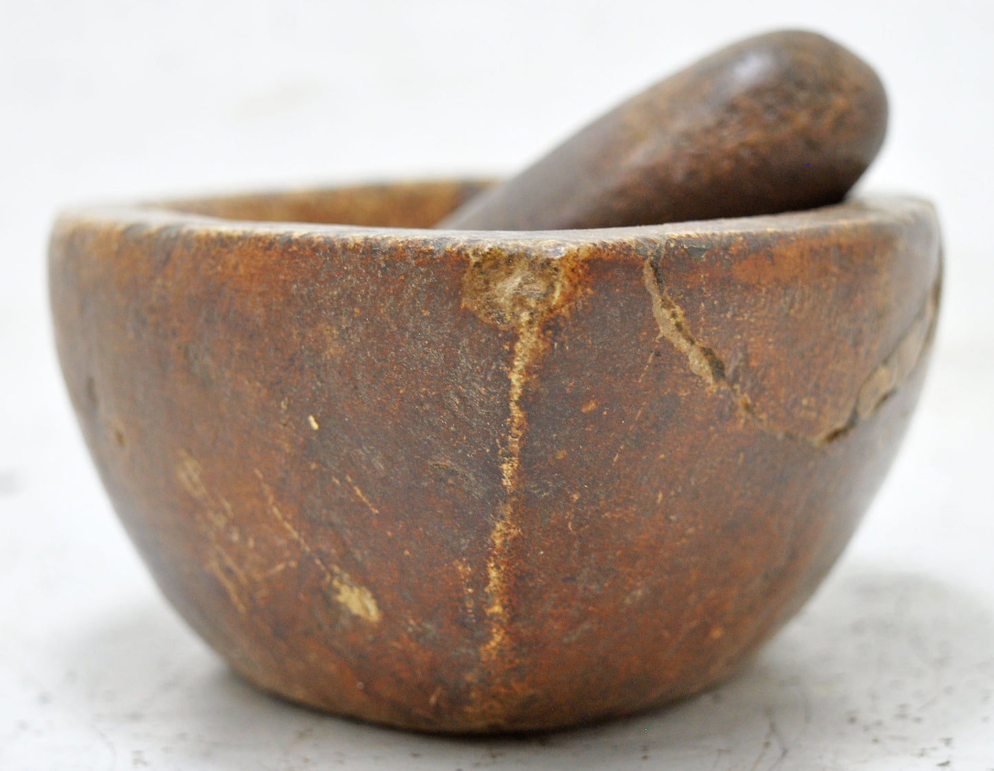 Antique White Marble Oval Spice Grinding Mortar and Pestle Bowl Original Old Hand Carved