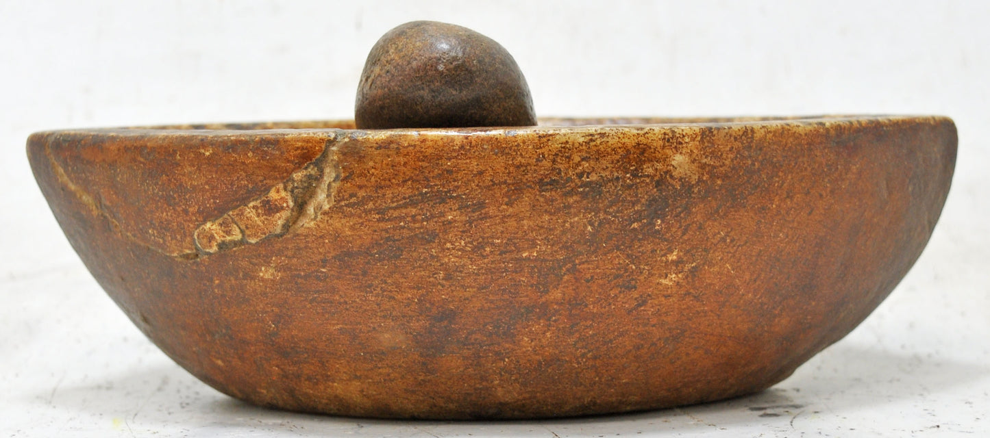 Antique White Marble Oval Spice Grinding Mortar and Pestle Bowl Original Old Hand Carved