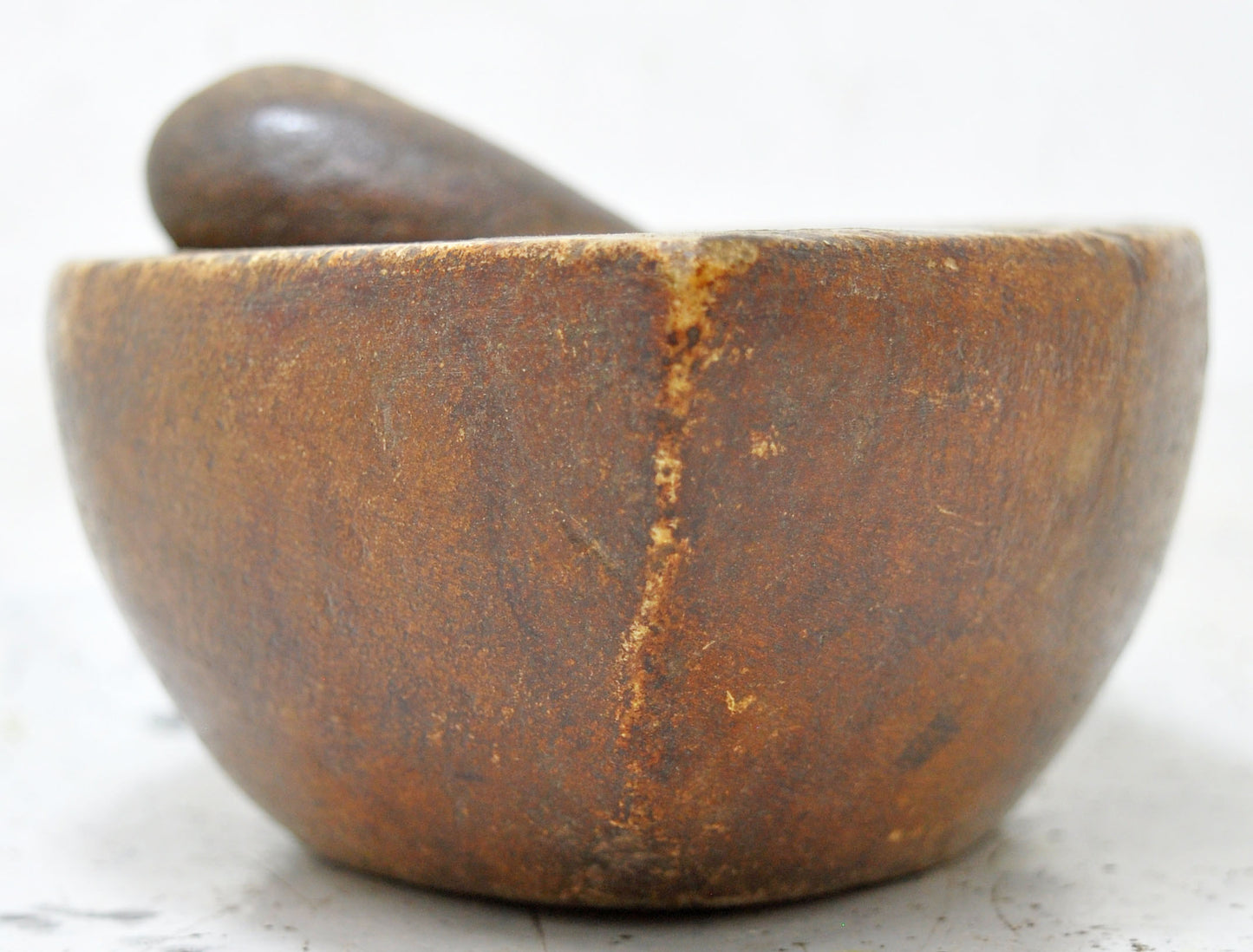 Antique White Marble Oval Spice Grinding Mortar and Pestle Bowl Original Old Hand Carved