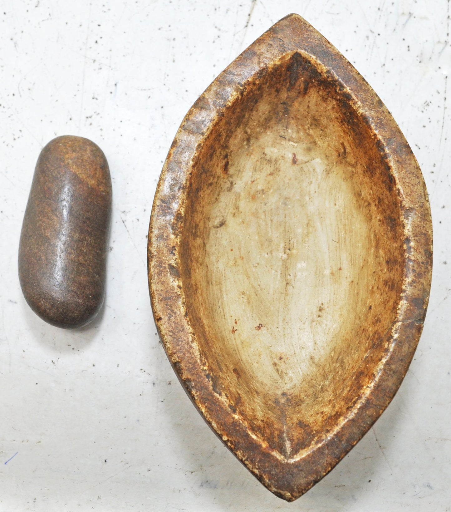 Antique White Marble Oval Spice Grinding Mortar and Pestle Bowl Original Old Hand Carved