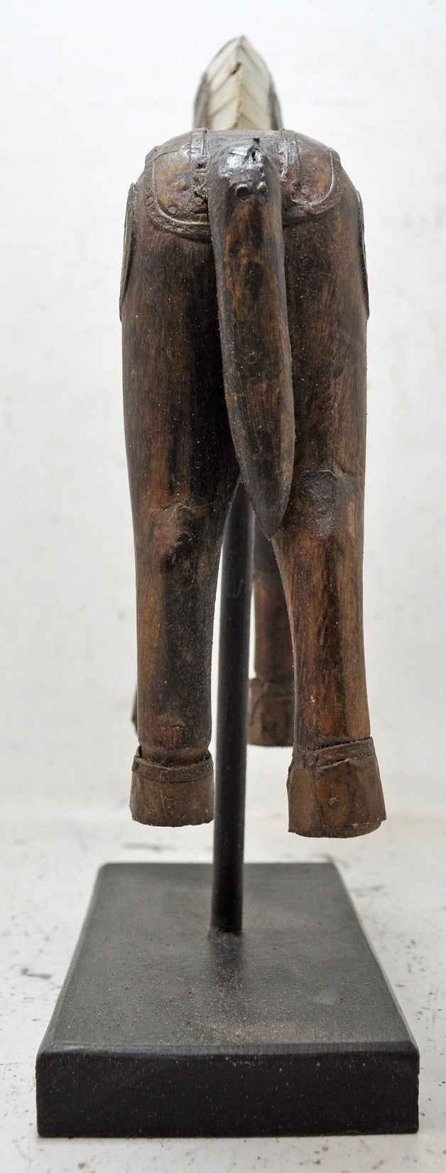 Antique Wooden Large Horse Figurine Original Old Hand Carved Brass Fitted