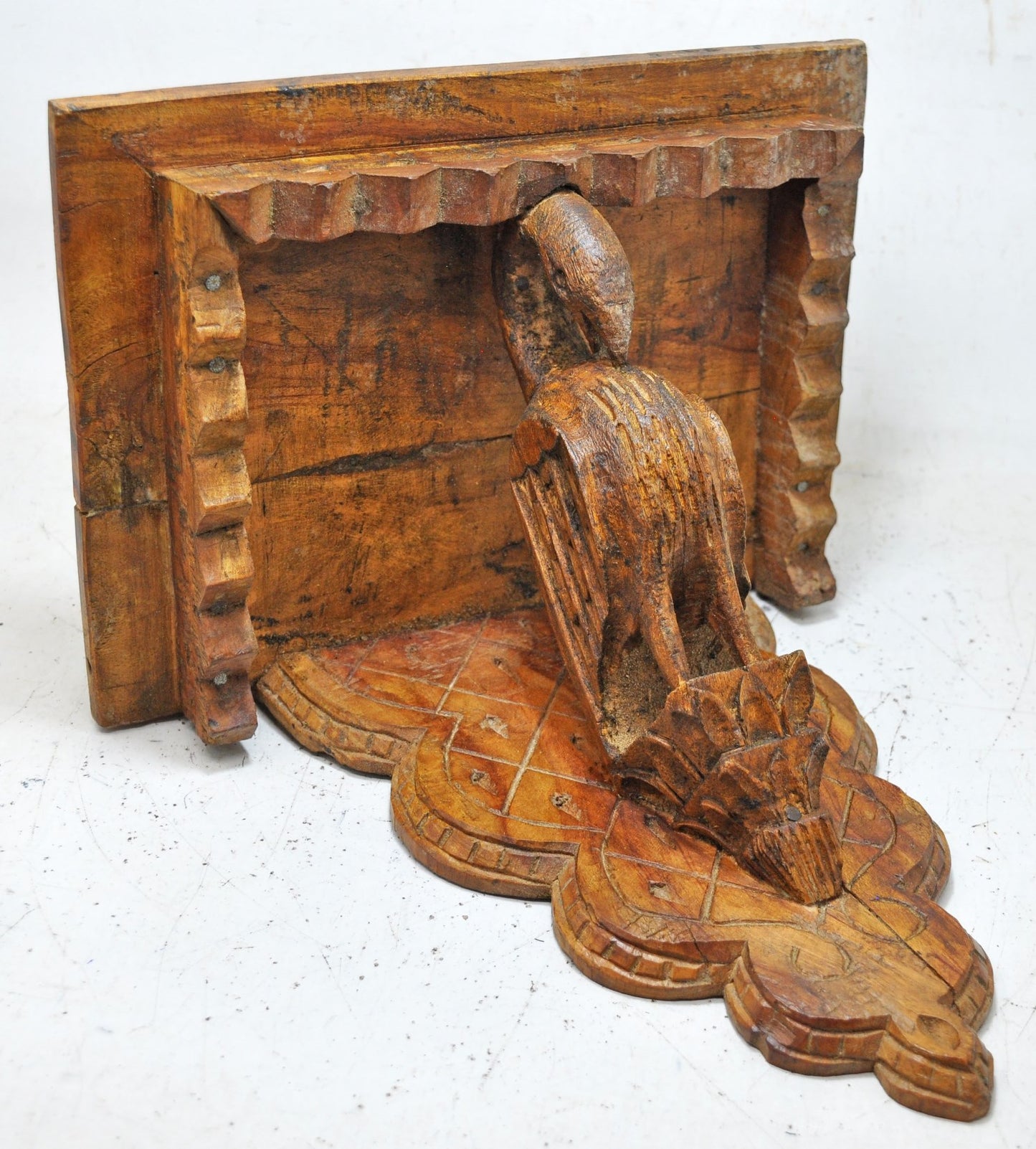 Antique Wooden Wall Décor Hanging Shelf Original Old Hand Carved