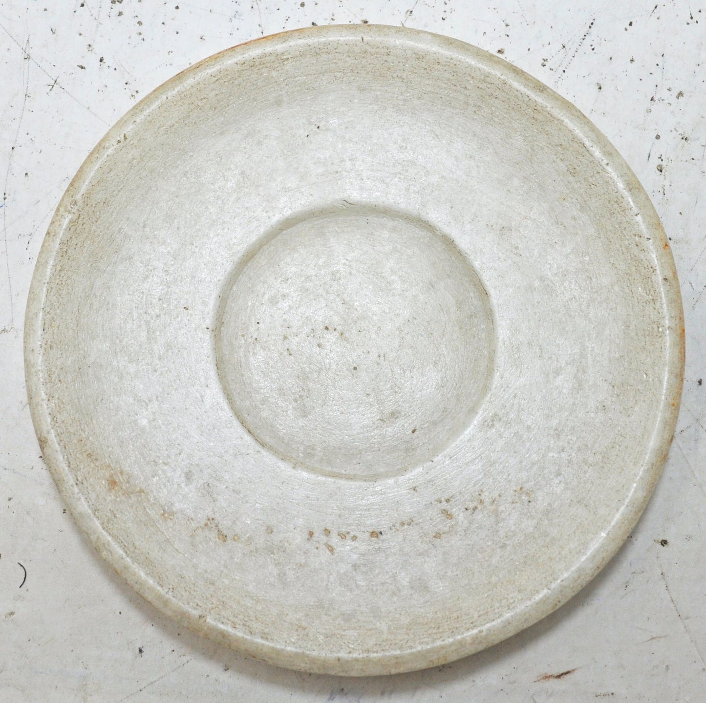 Antique White Marble Round Kitchenware Plate Original Old Hand Carved