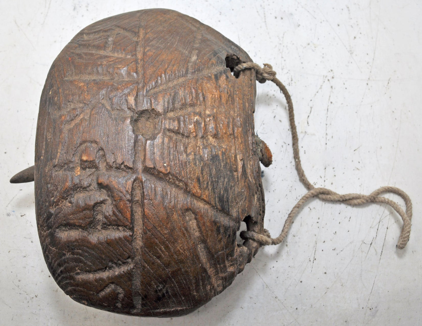Antique Wooden Rural Farm Animals Hanging Bell Original Old Hand Carved