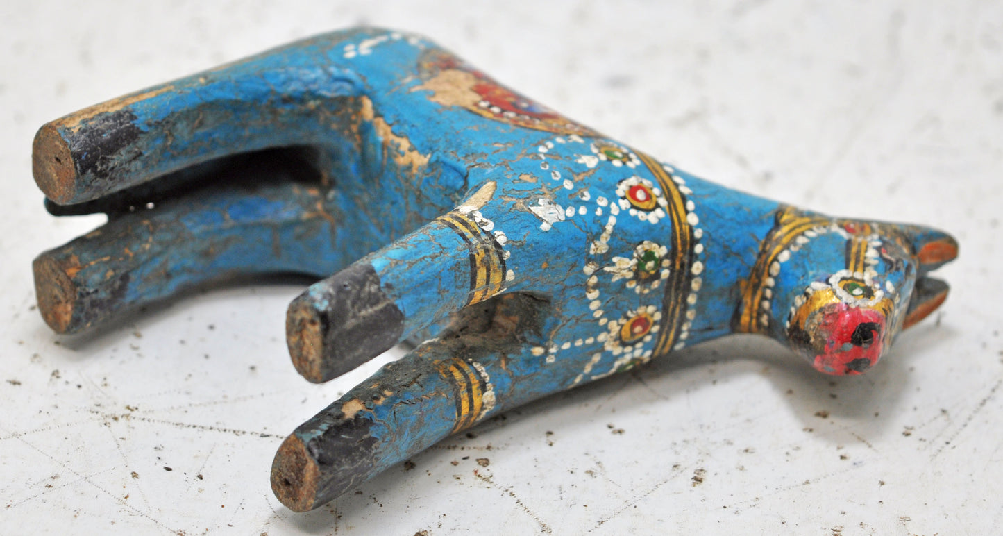 Hand Carved Wooden Small Horse Figurine Rustic Hand Painted Blue