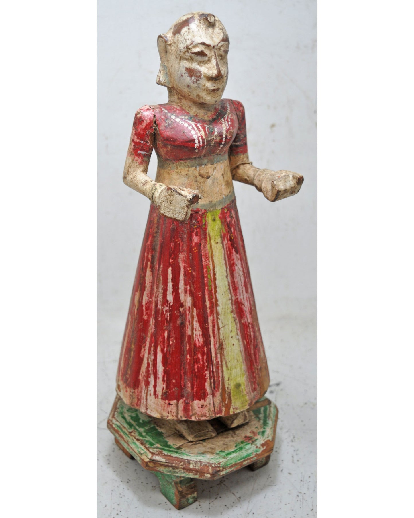Antique Wooden Goddess Gangaur Idol Figurine Original Old Hand Carved Painted
