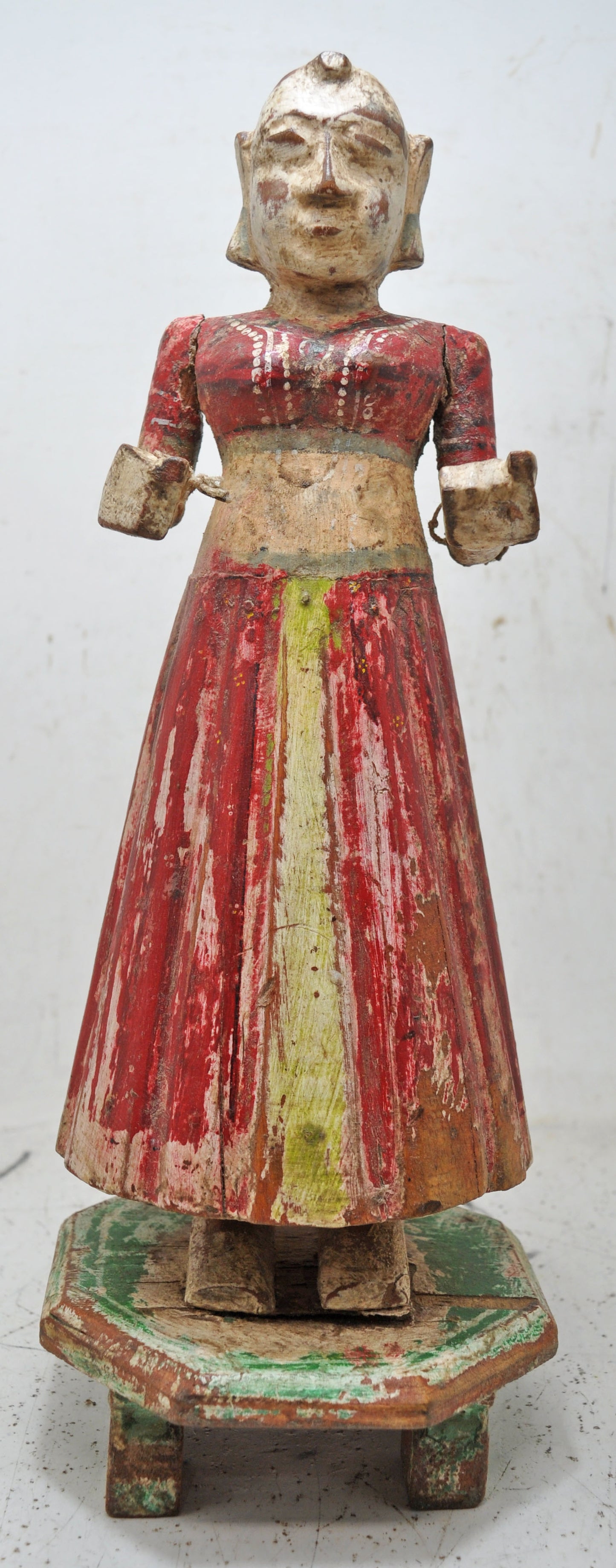 Antique Wooden Goddess Gangaur Idol Figurine Original Old Hand Carved Painted