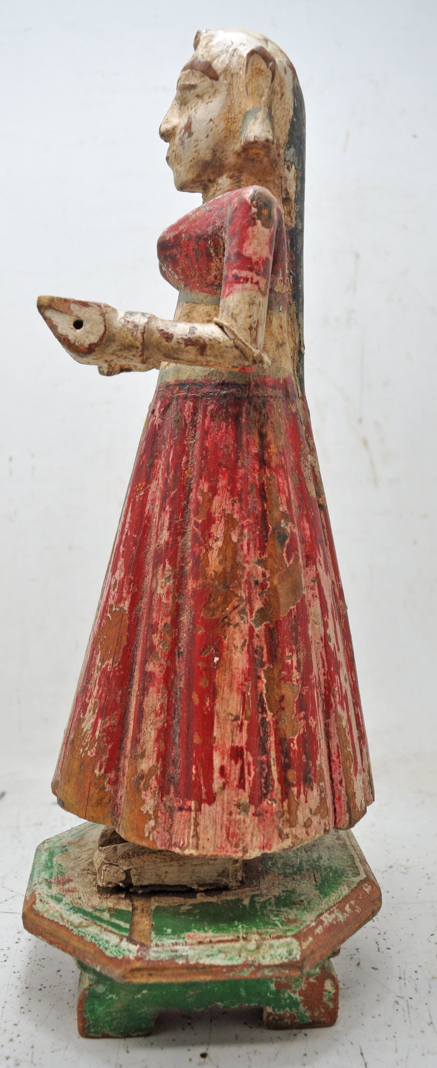 Antique Wooden Goddess Gangaur Idol Figurine Original Old Hand Carved Painted