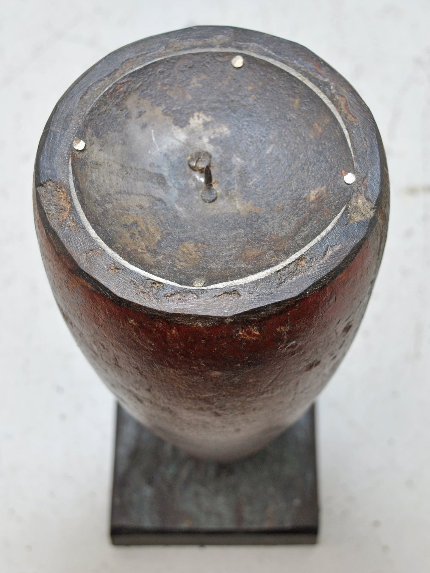 Antique Wooden Round Candle Holder Original Old Hand Carved