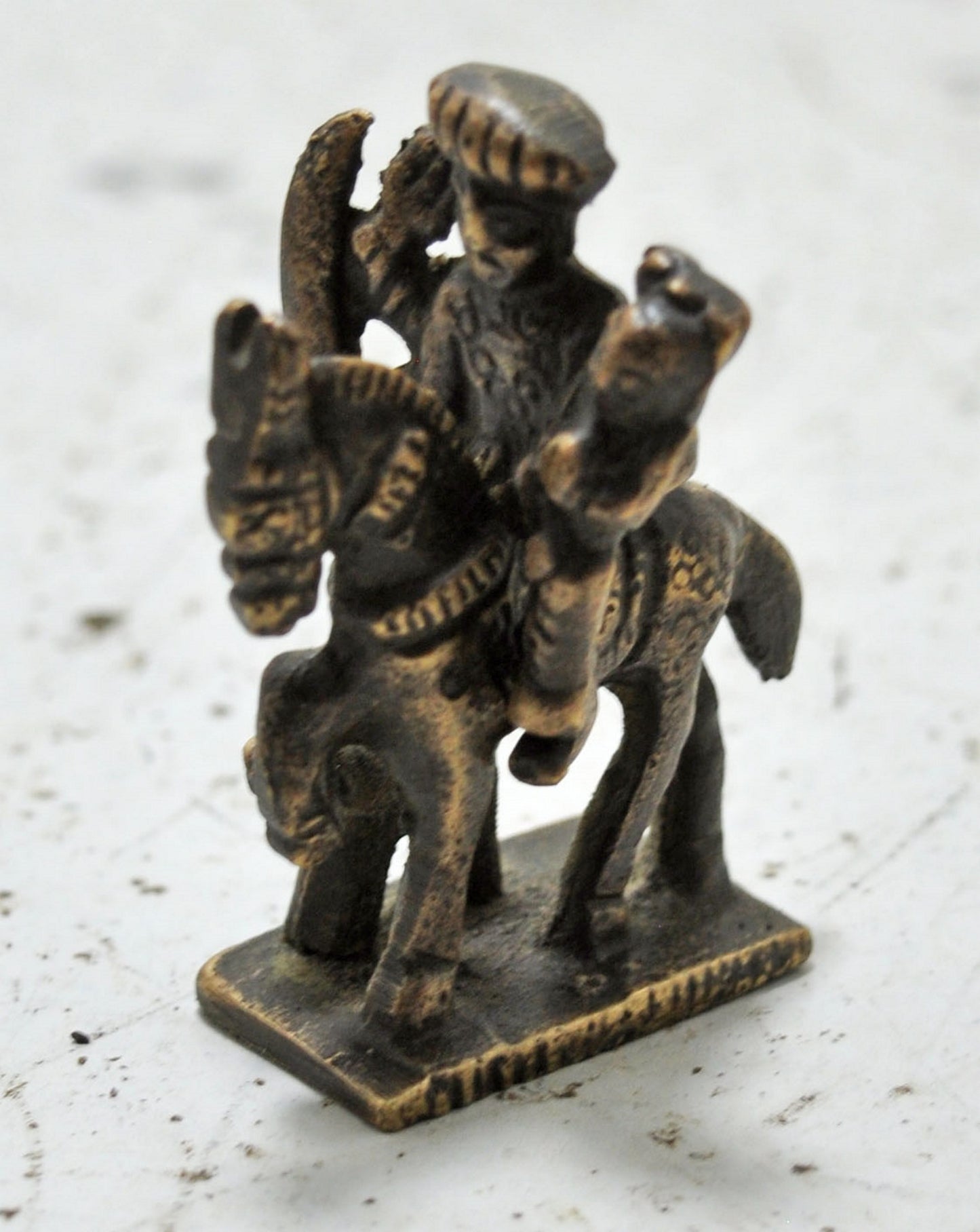 Antique Brass Tribal Horse on Rider Figurine Original Old Hand Crafted Engraved