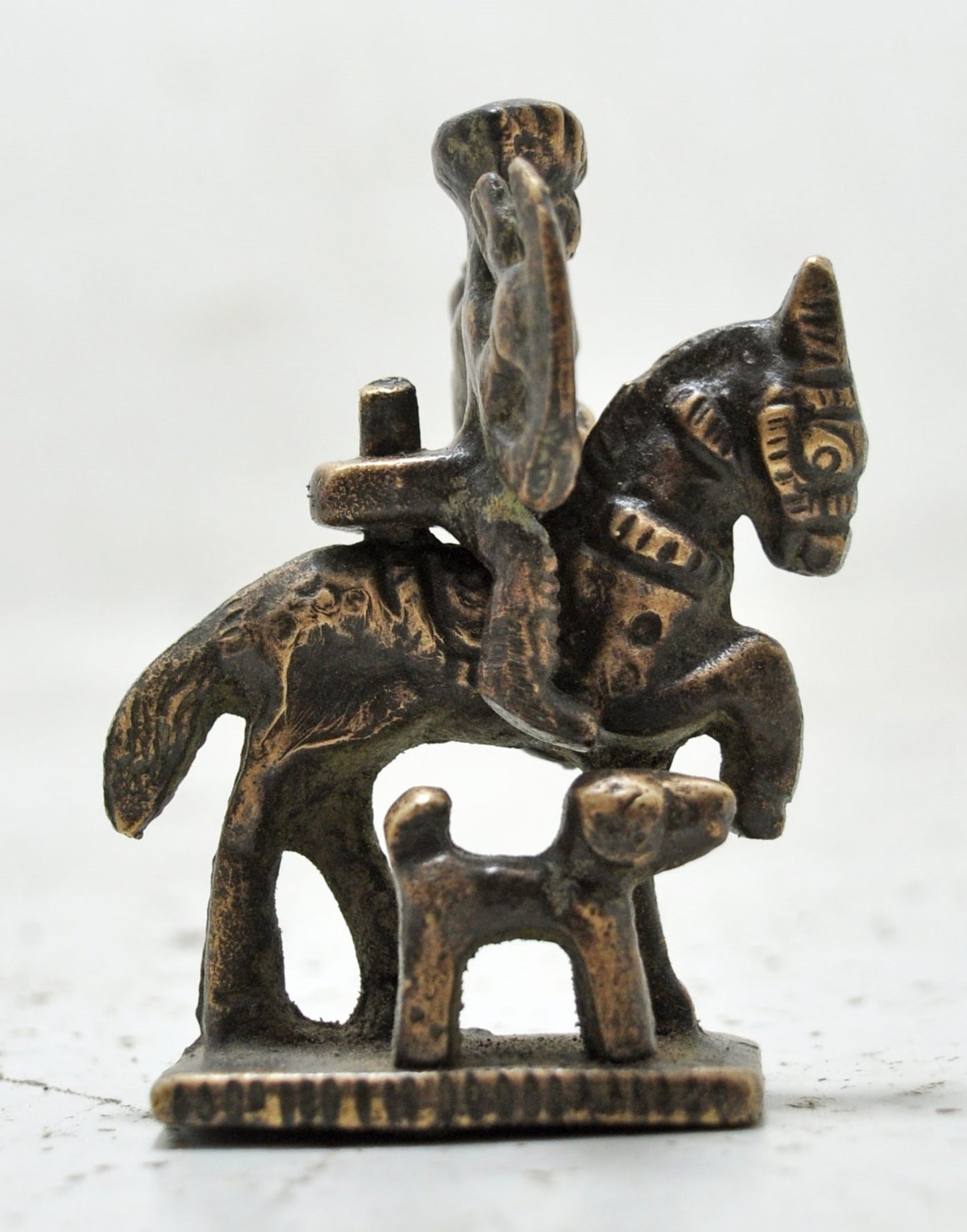 Antique Brass Tribal Horse on Rider Figurine Original Old Hand Crafted Engraved