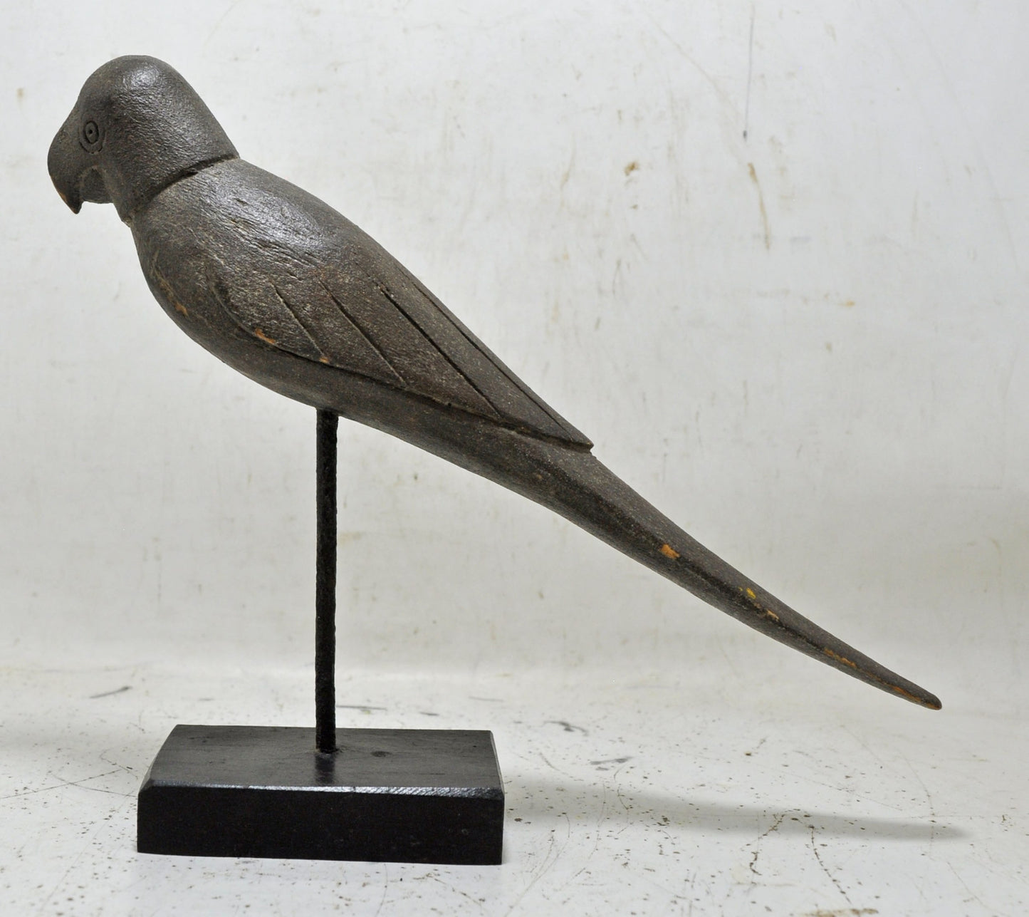 Vintage Wooden Parrot Bird Figurine on Stand Original Old Hand Carved