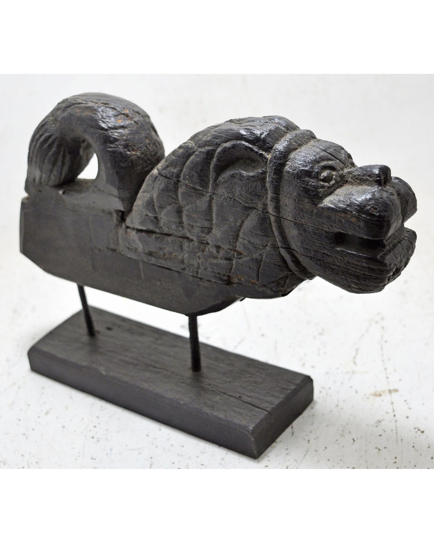 Antique Wooden Lion Figurine on Stand Original Old Hand Carved