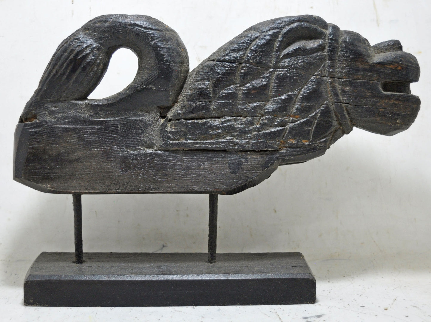Antique Wooden Lion Figurine on Stand Original Old Hand Carved