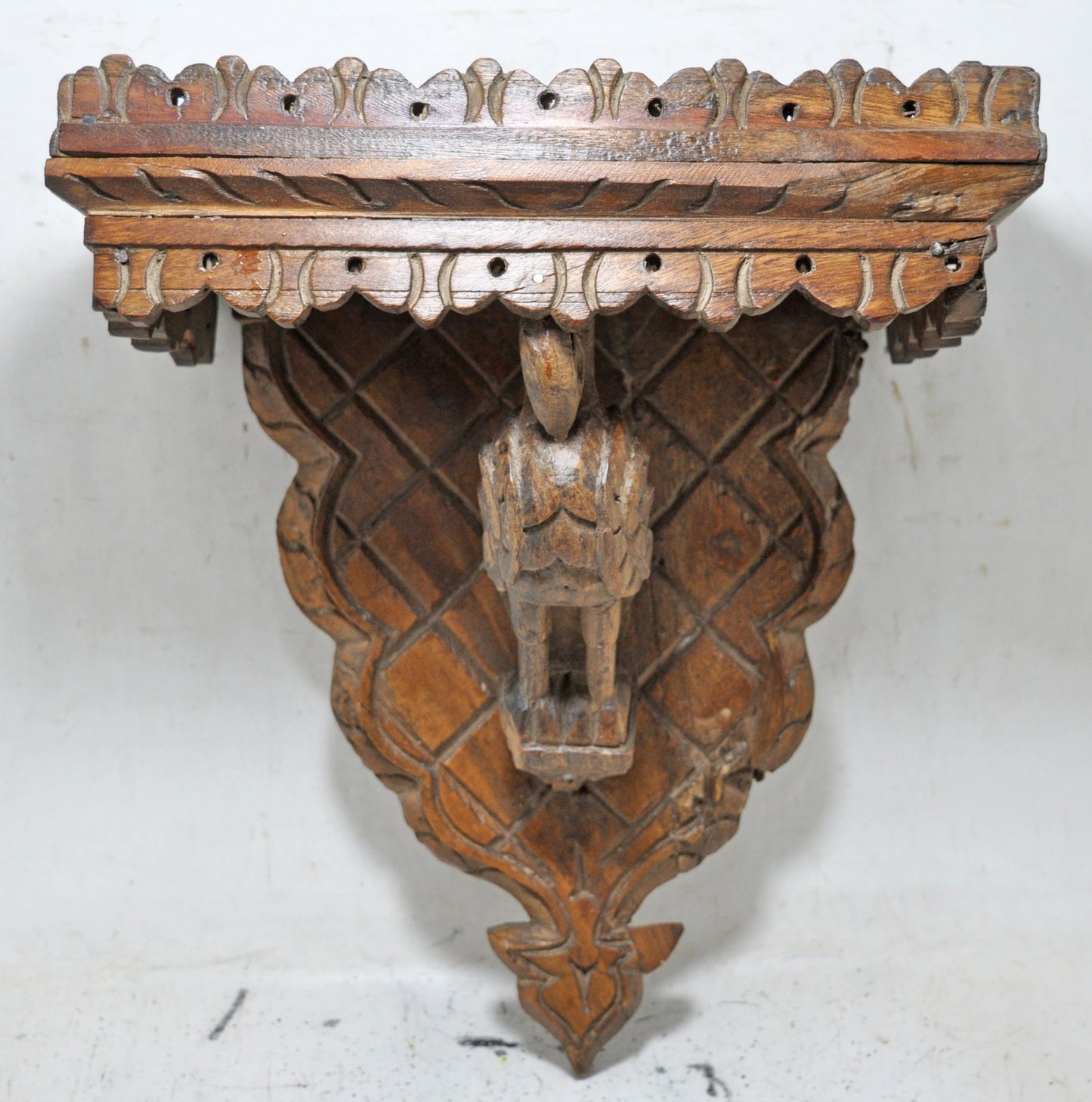Vintage Wooden Wall Hanging Small Shelf Original Old Hand Crafted Carved