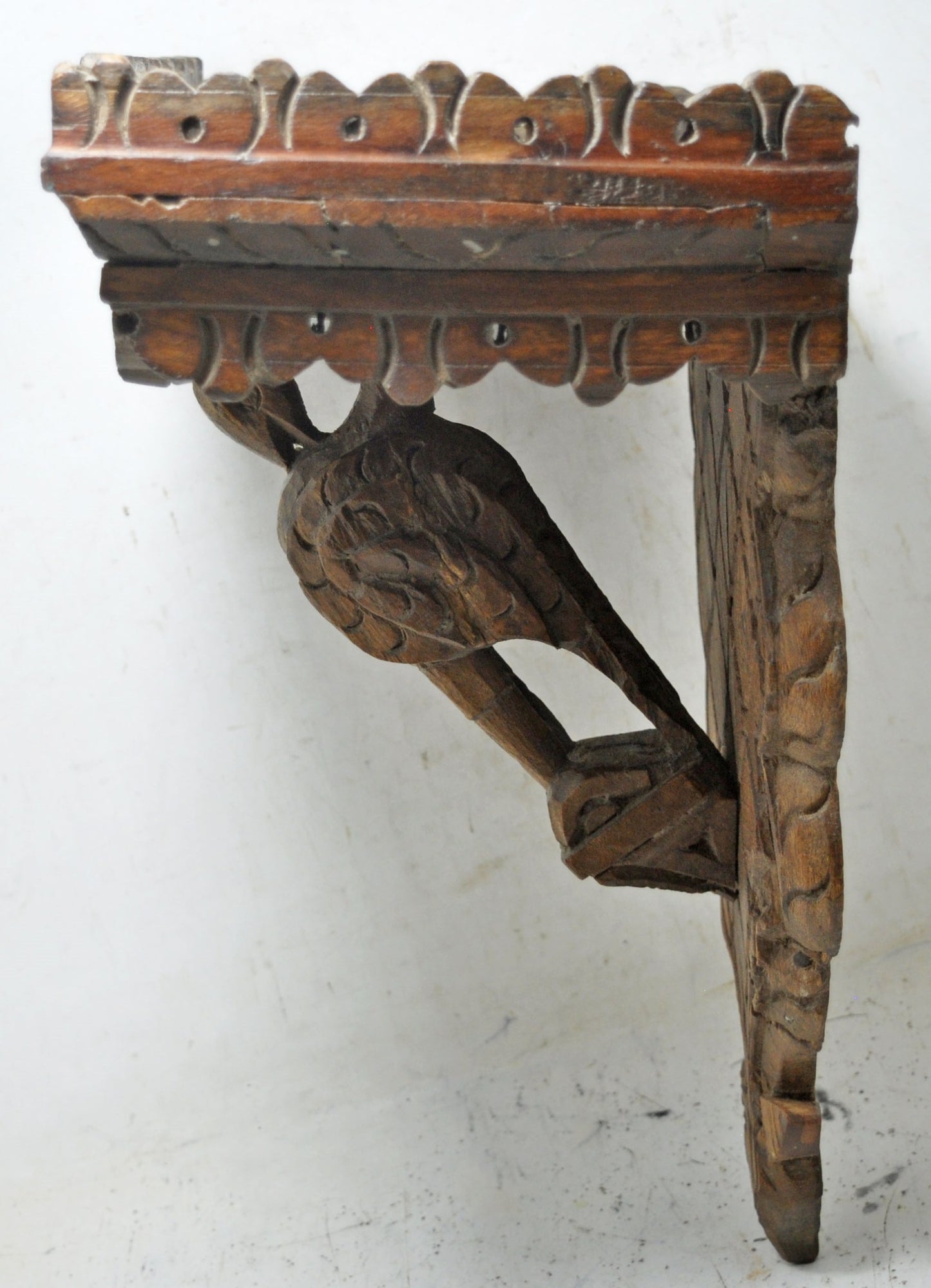 Vintage Wooden Wall Hanging Small Shelf Original Old Hand Crafted Carved