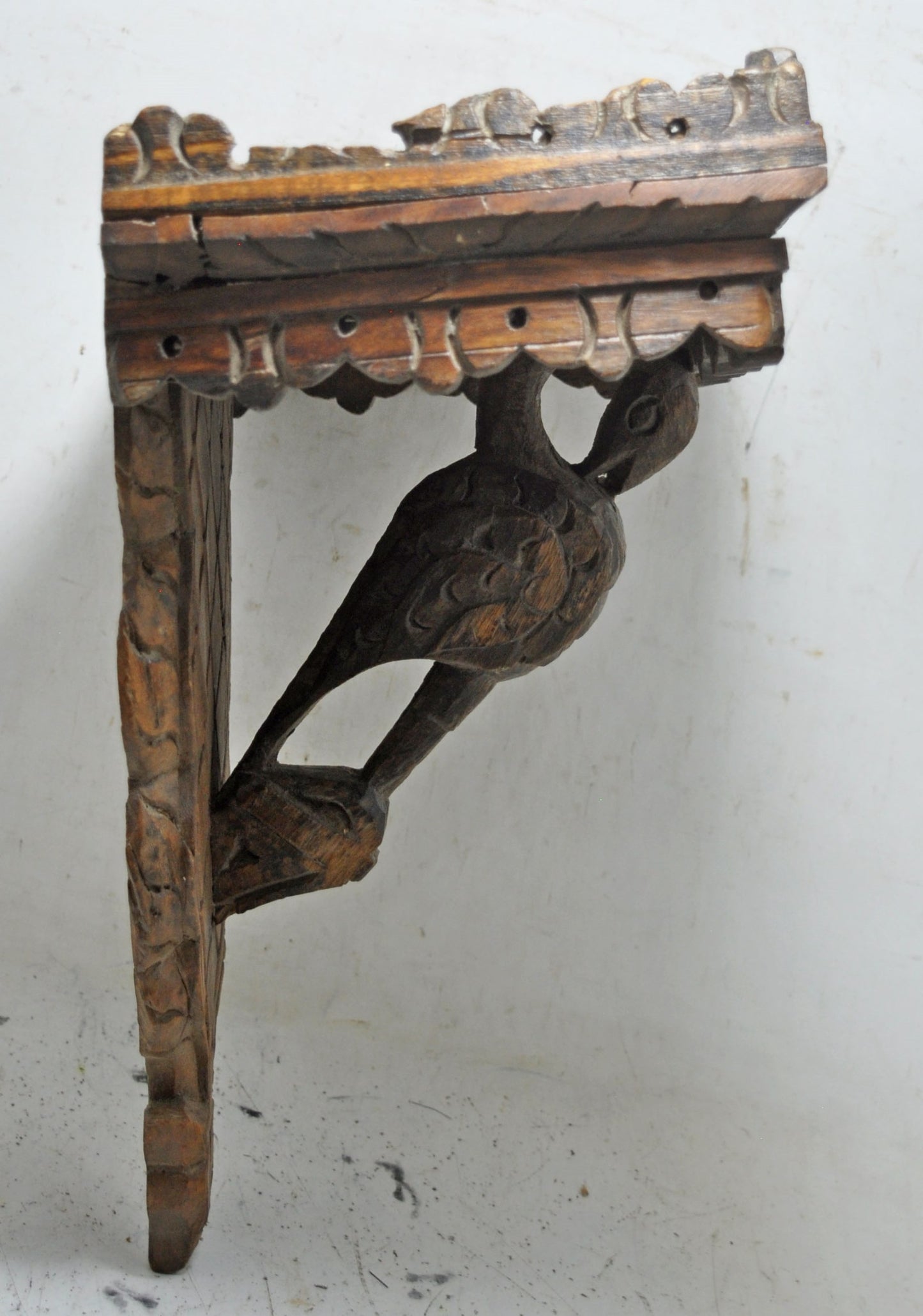 Vintage Wooden Wall Hanging Small Shelf Original Old Hand Crafted Carved