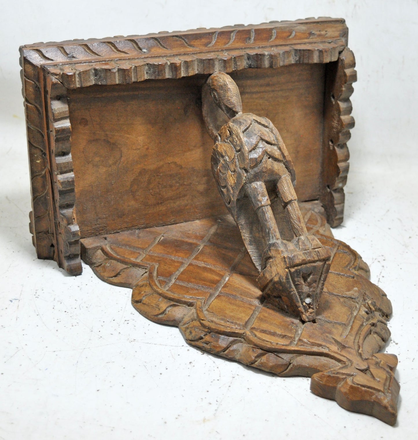 Vintage Wooden Wall Hanging Small Shelf Original Old Hand Crafted Carved