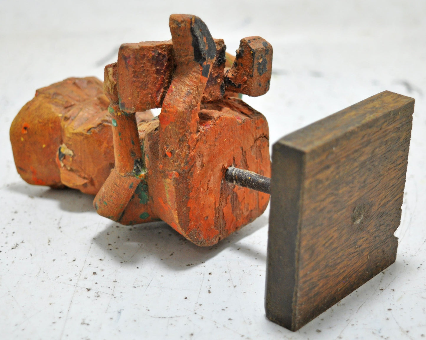 Vintage Wooden Musician Man Figurine Original Old Hand Carved Polychrome