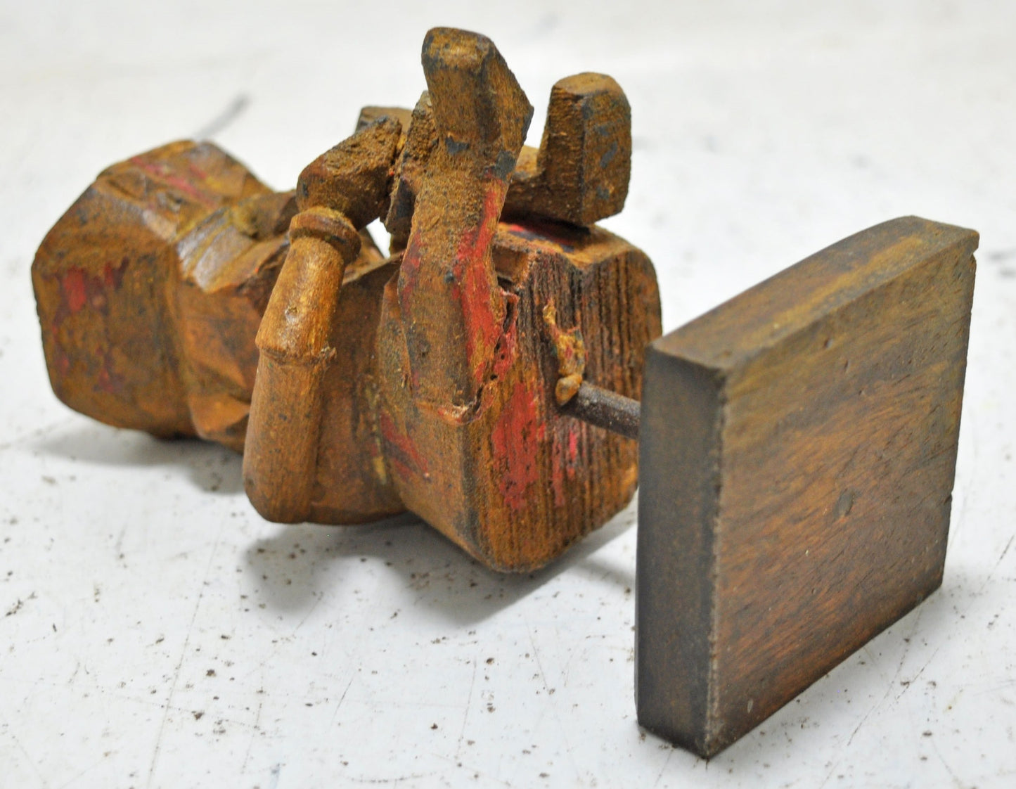 Vintage Wooden Musician Man Figurine Original Old Hand Carved Polychrome