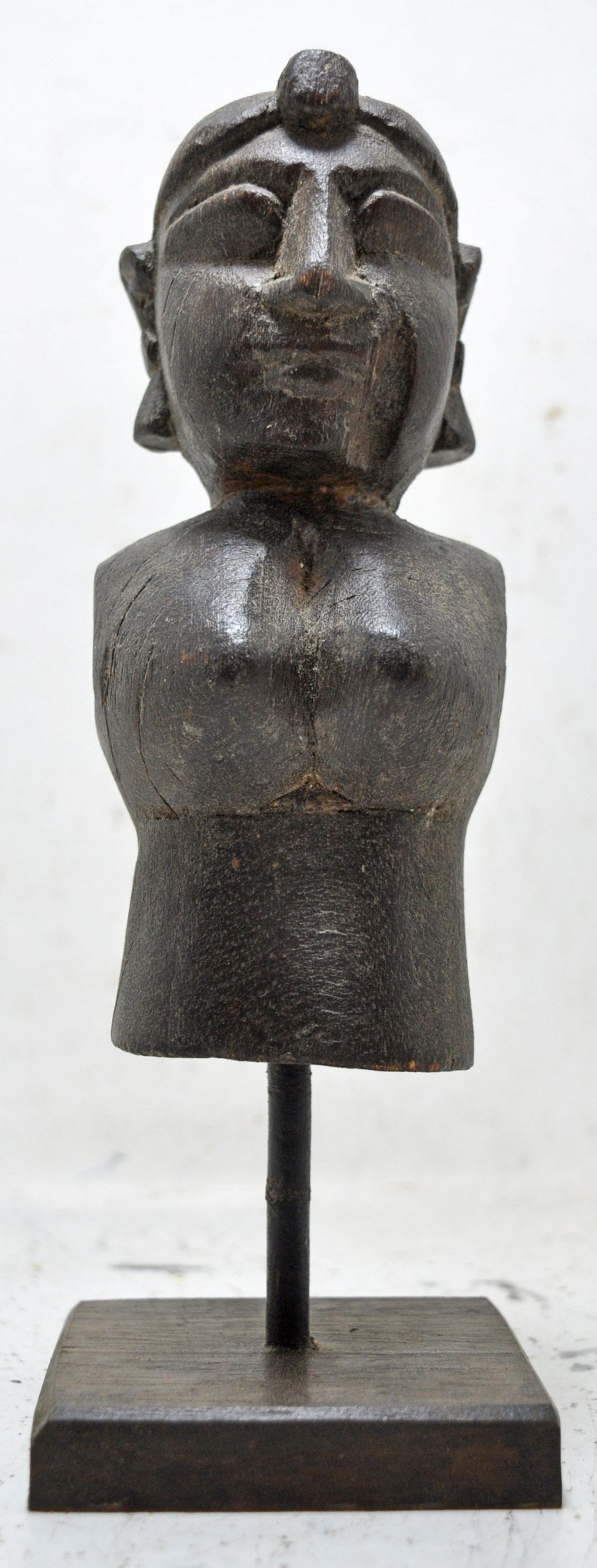 Antique Wooden Lady Woman Figurine on Stand Original old Fine Hand Carved