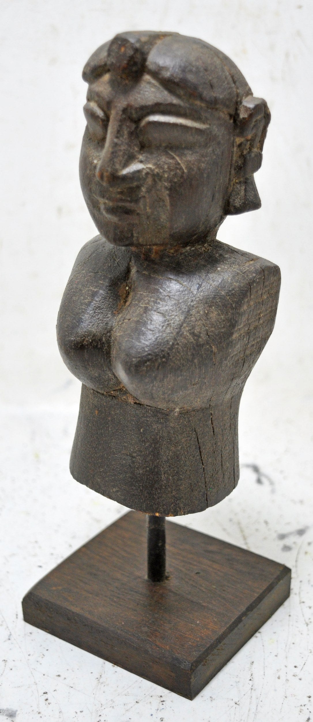 Antique Wooden Lady Woman Figurine on Stand Original old Fine Hand Carved
