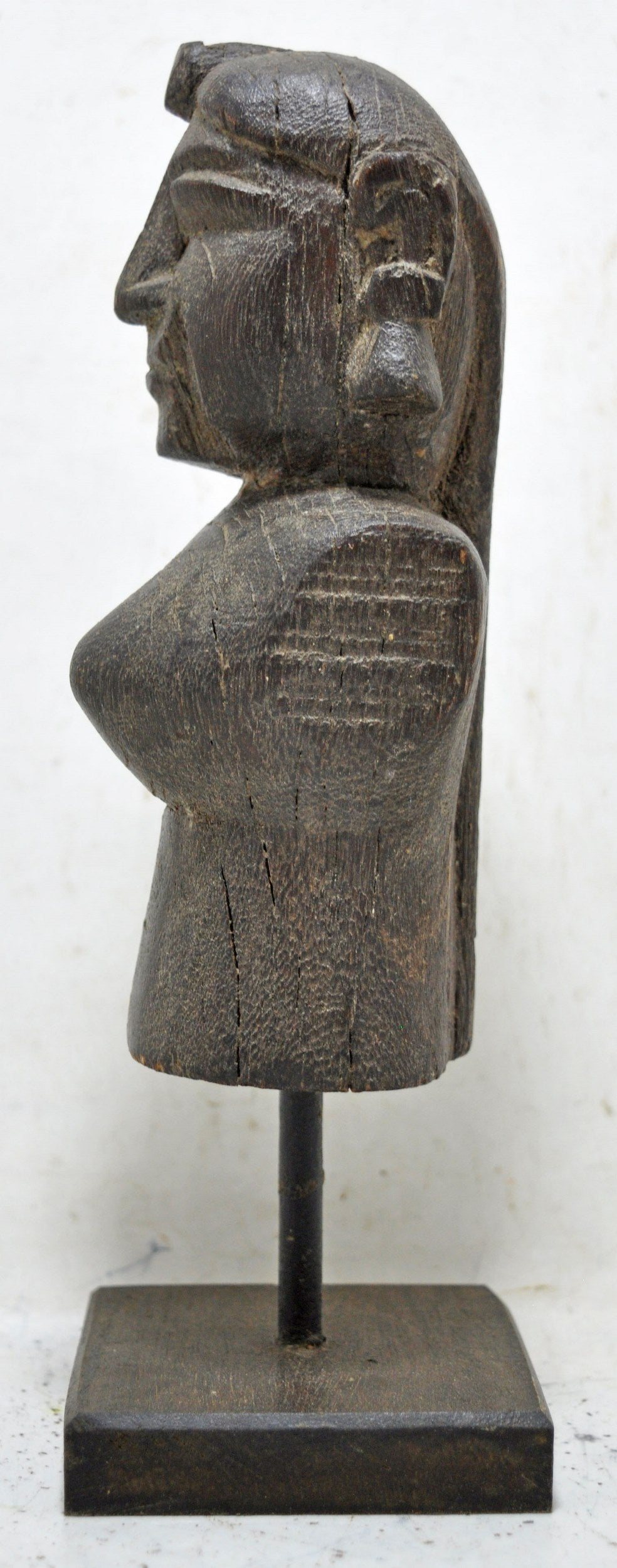 Antique Wooden Lady Woman Figurine on Stand Original old Fine Hand Carved