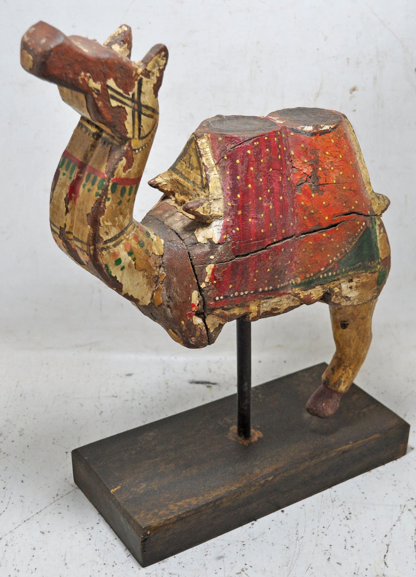 Vintage Wooden Large Camel Figurine Original Old Hand Carved Fine Painted