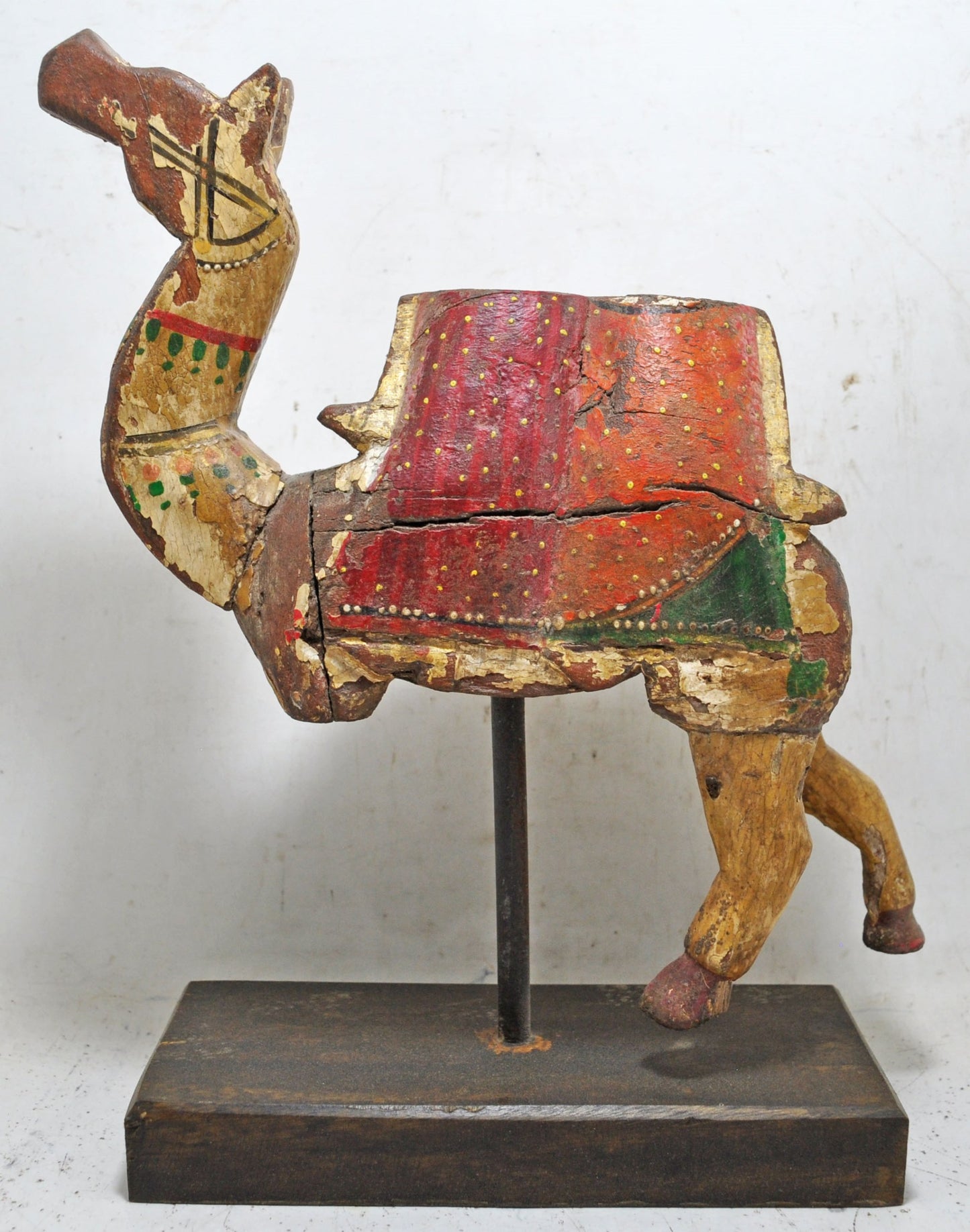 Vintage Wooden Large Camel Figurine Original Old Hand Carved Fine Painted