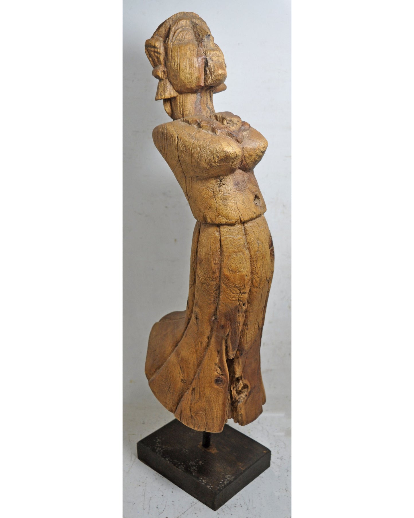 Antique Wooden Large Size Woman Lady Figurine Original Old Fine Hand Carved