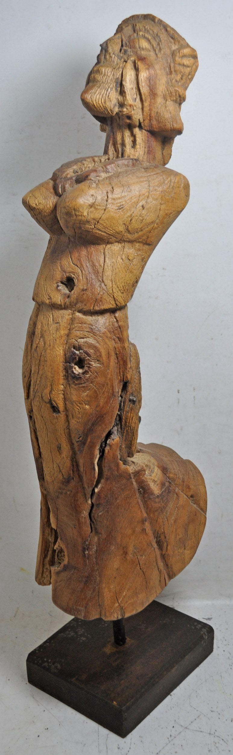 Antique Wooden Large Size Woman Lady Figurine Original Old Fine Hand Carved