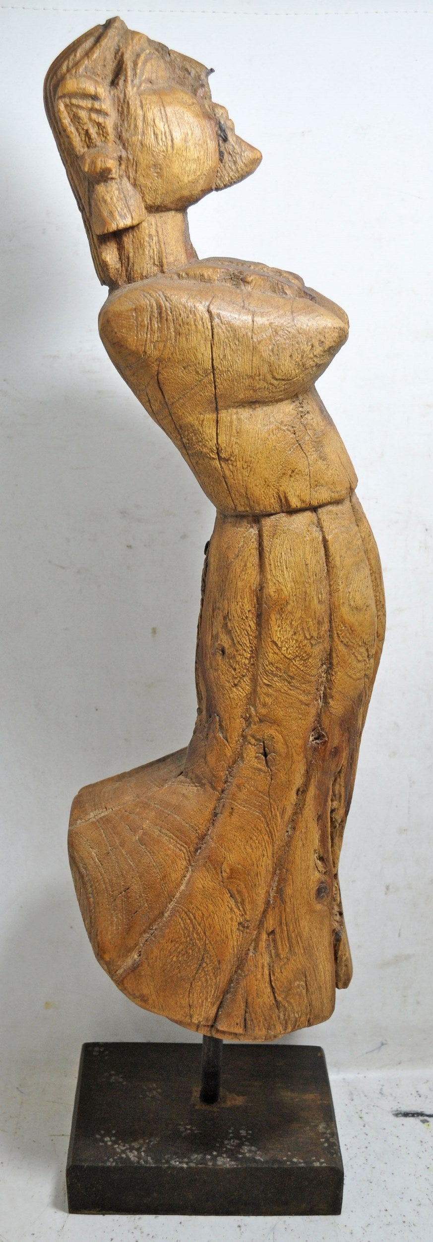 Antique Wooden Large Size Woman Lady Figurine Original Old Fine Hand Carved