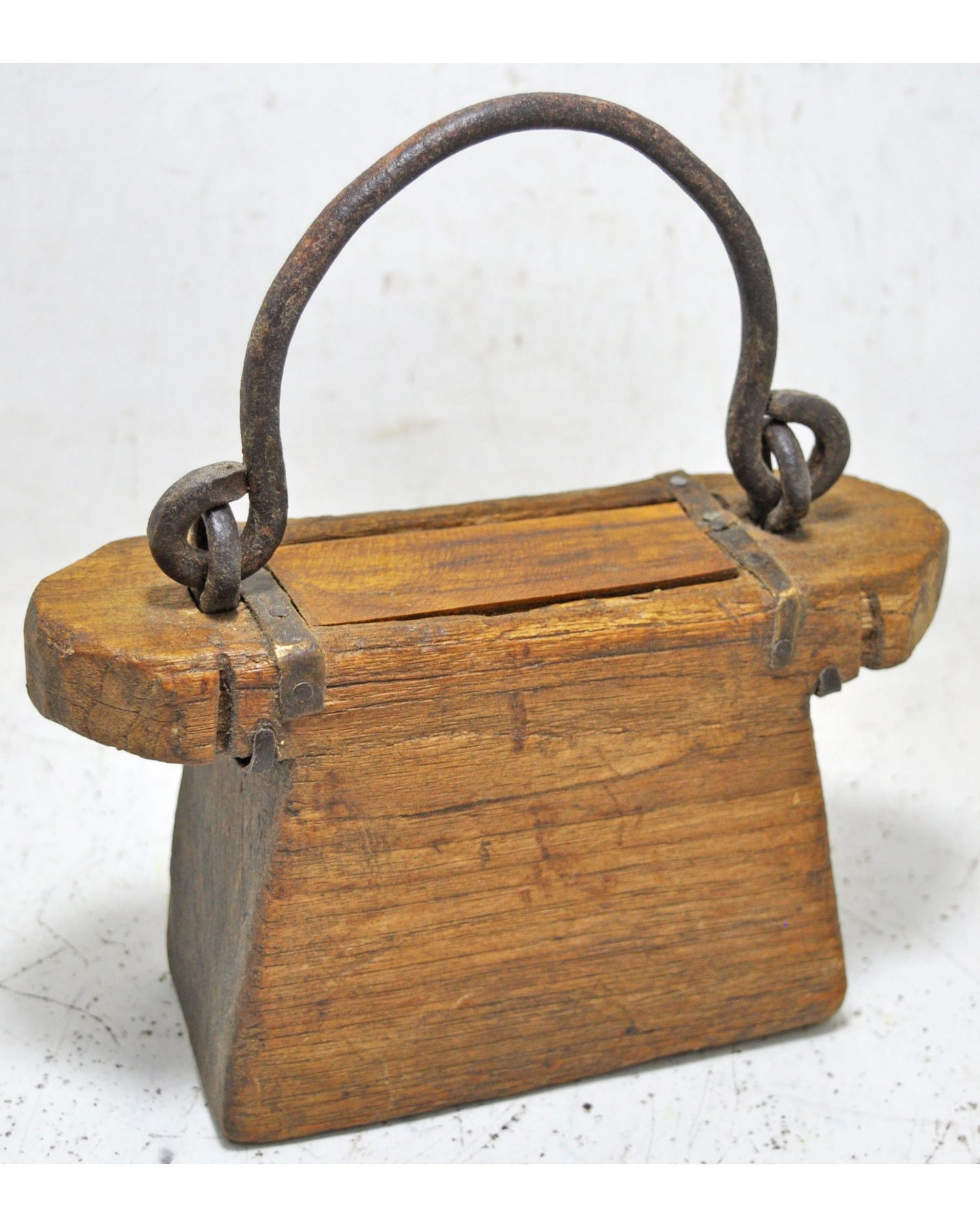 Antique Wooden Lantern Oil Pot Container Original Old Hand Carved